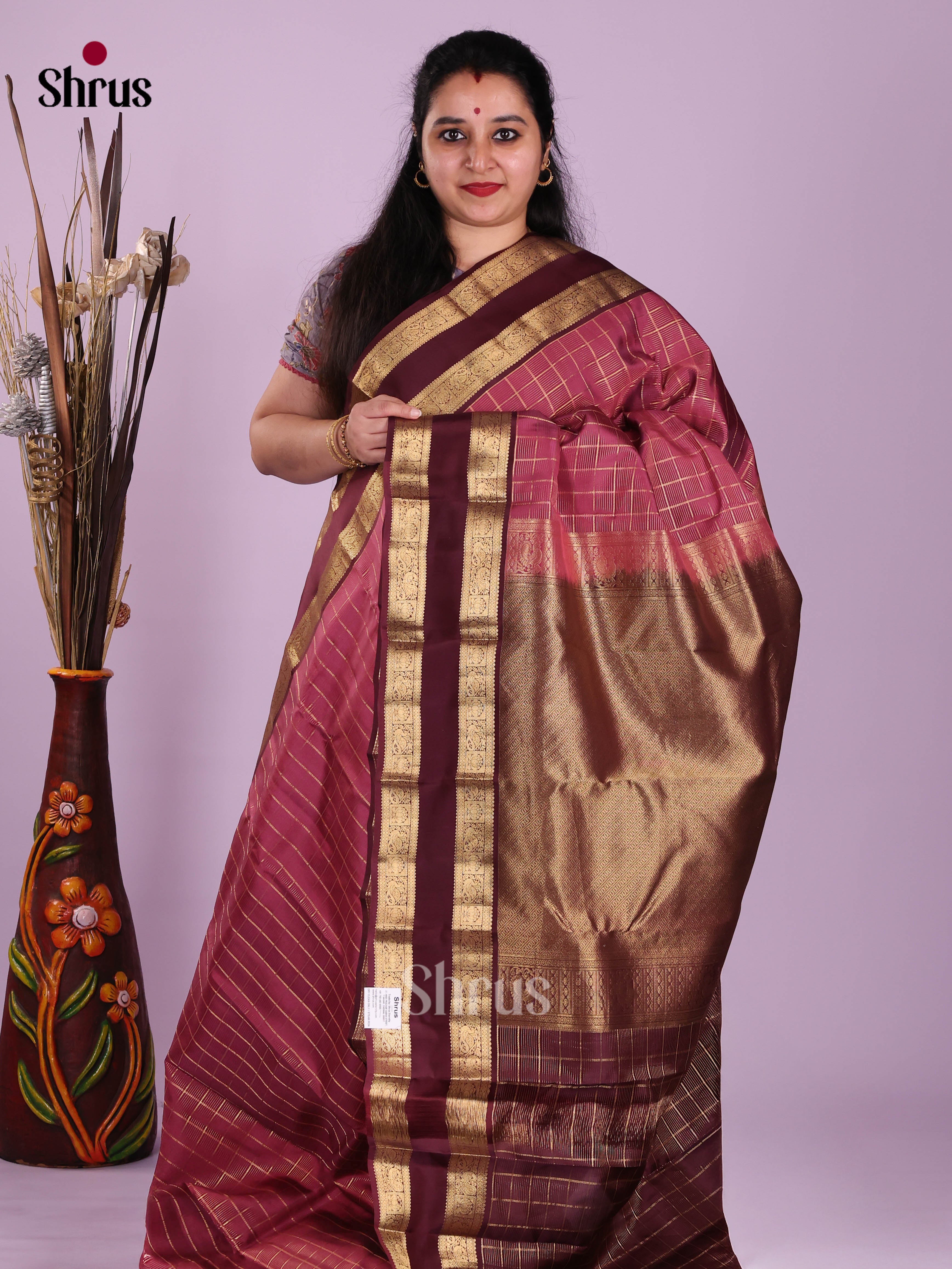 Onion Peel & Maroon - Kanchipuram-halfpure Saree