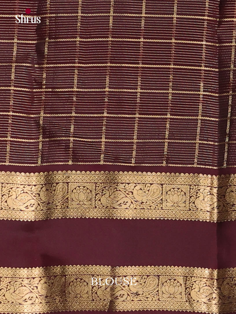 Grey & Maroon - Kanchipuram-halfpure Saree