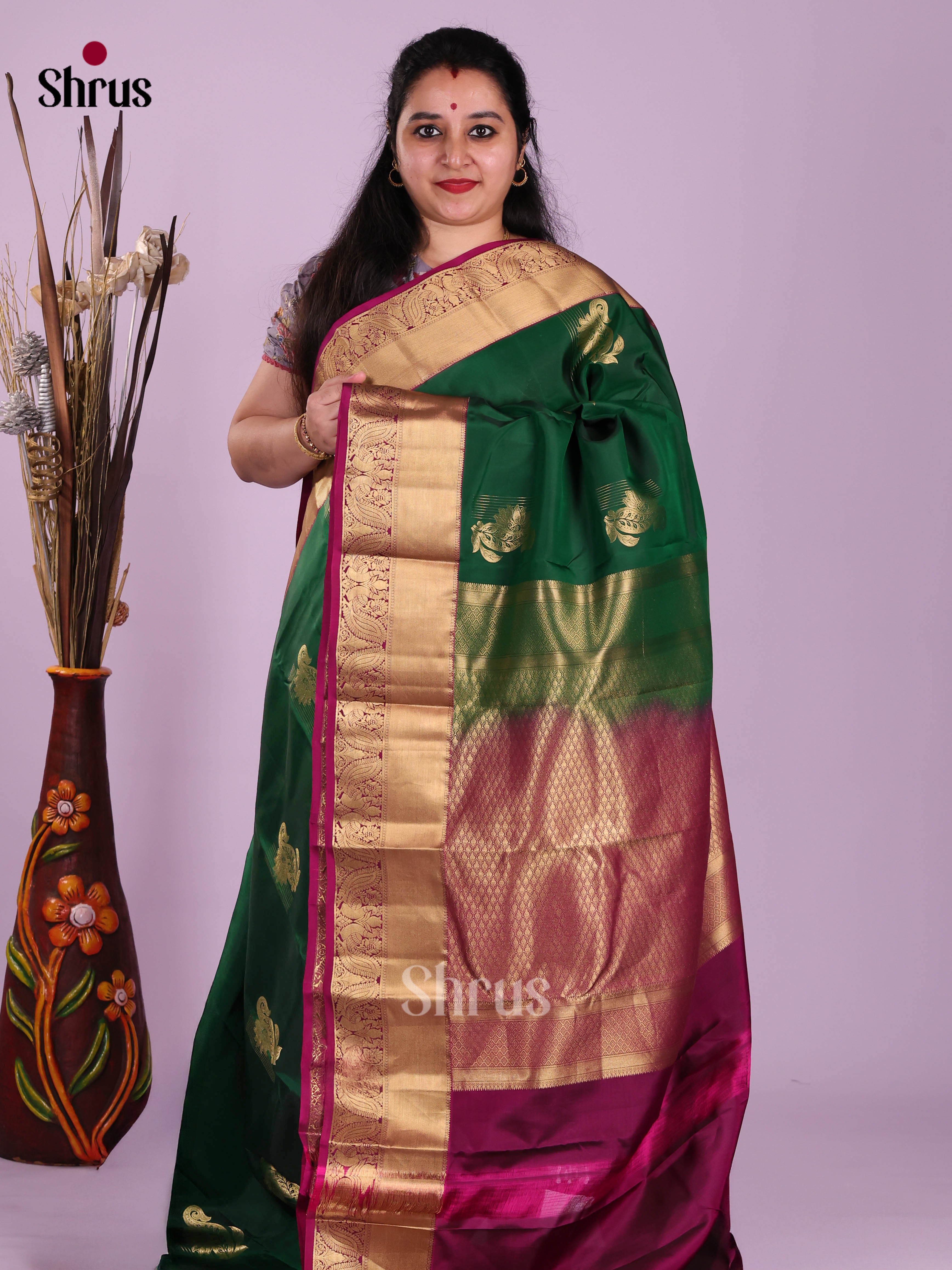 Green & Purple - Kanchipuram-halfpure Saree