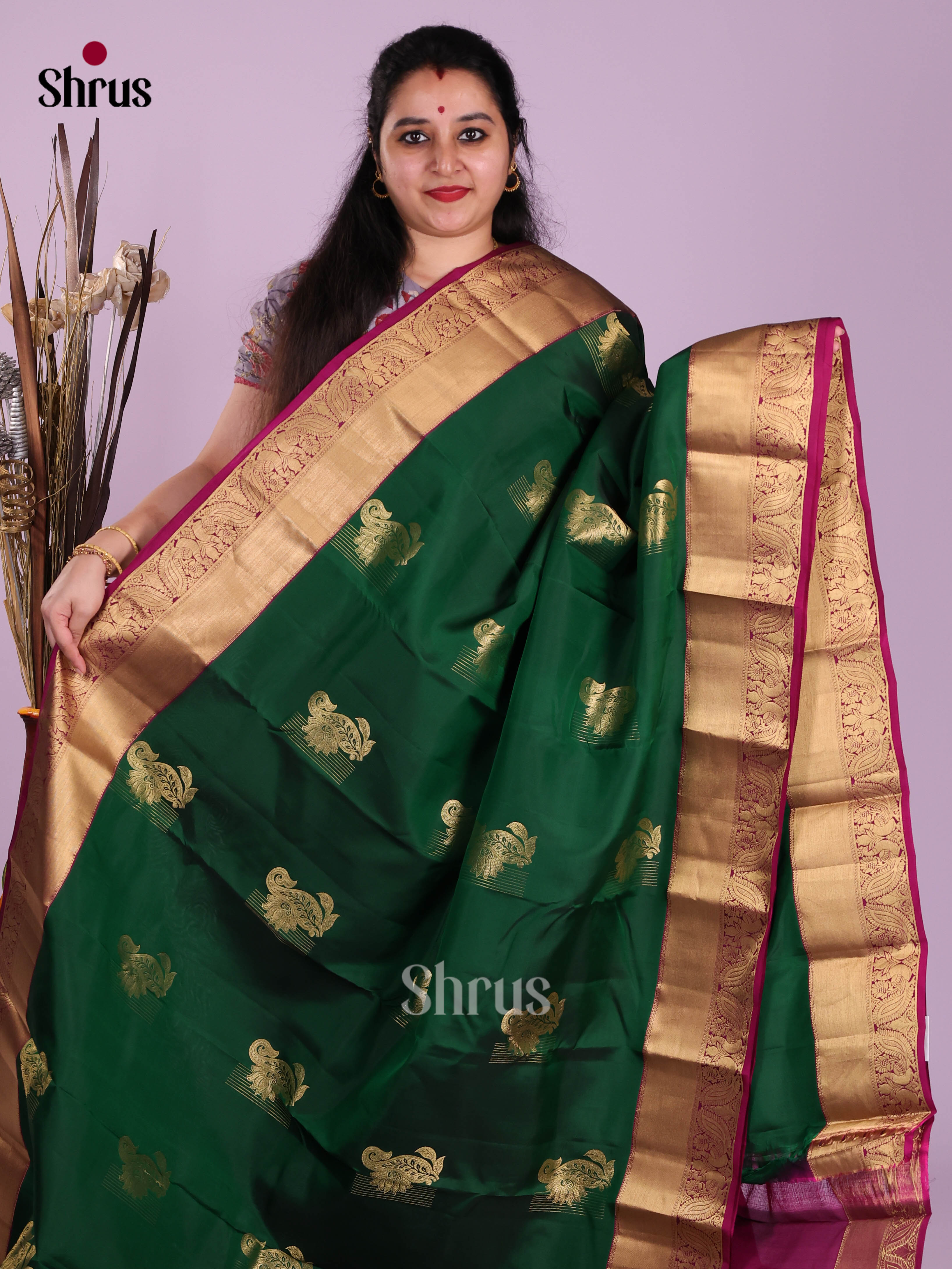 Green & Purple - Kanchipuram-halfpure Saree