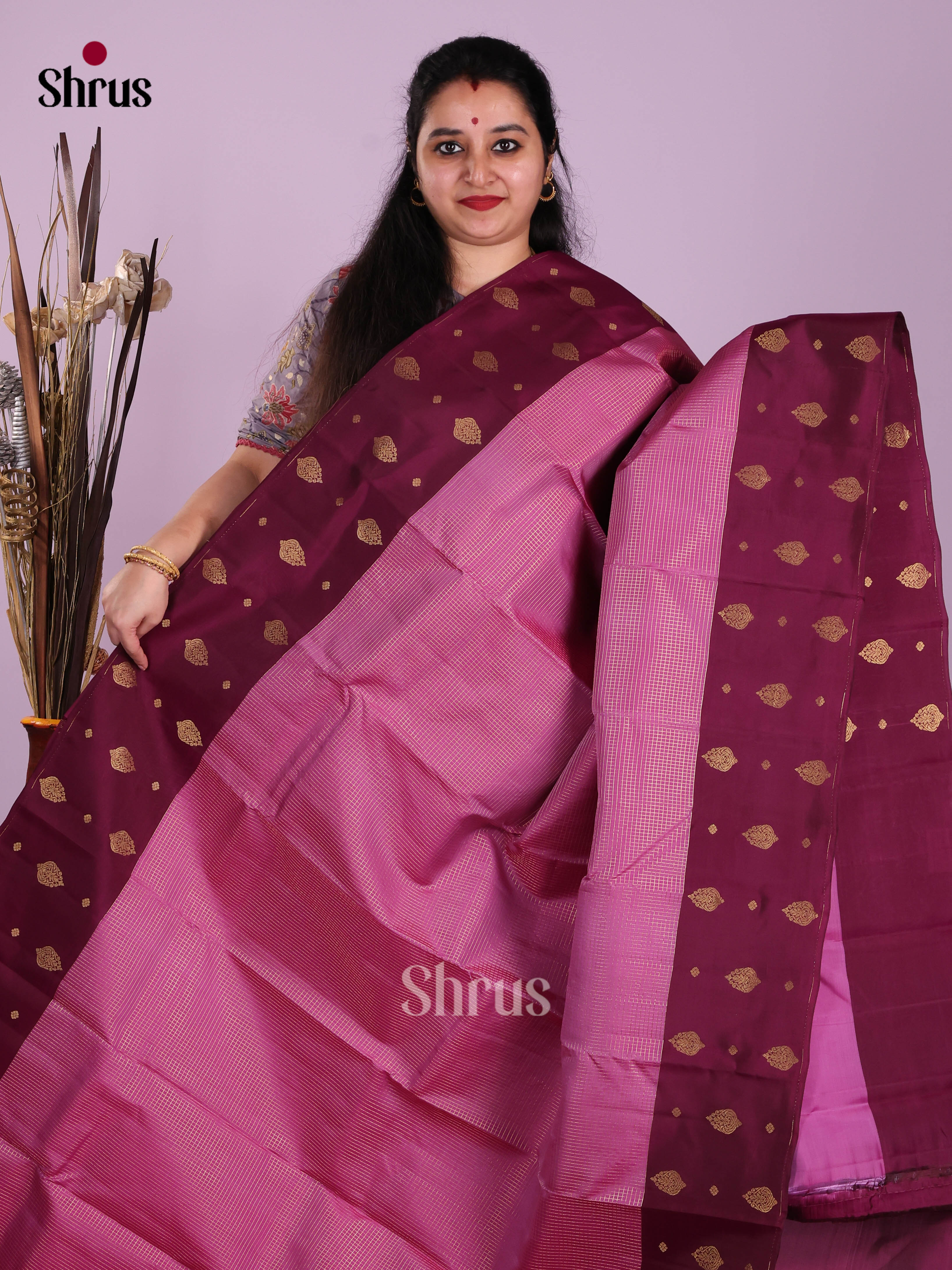 Pink & Maroon- Kanchipuram-halfpure Saree