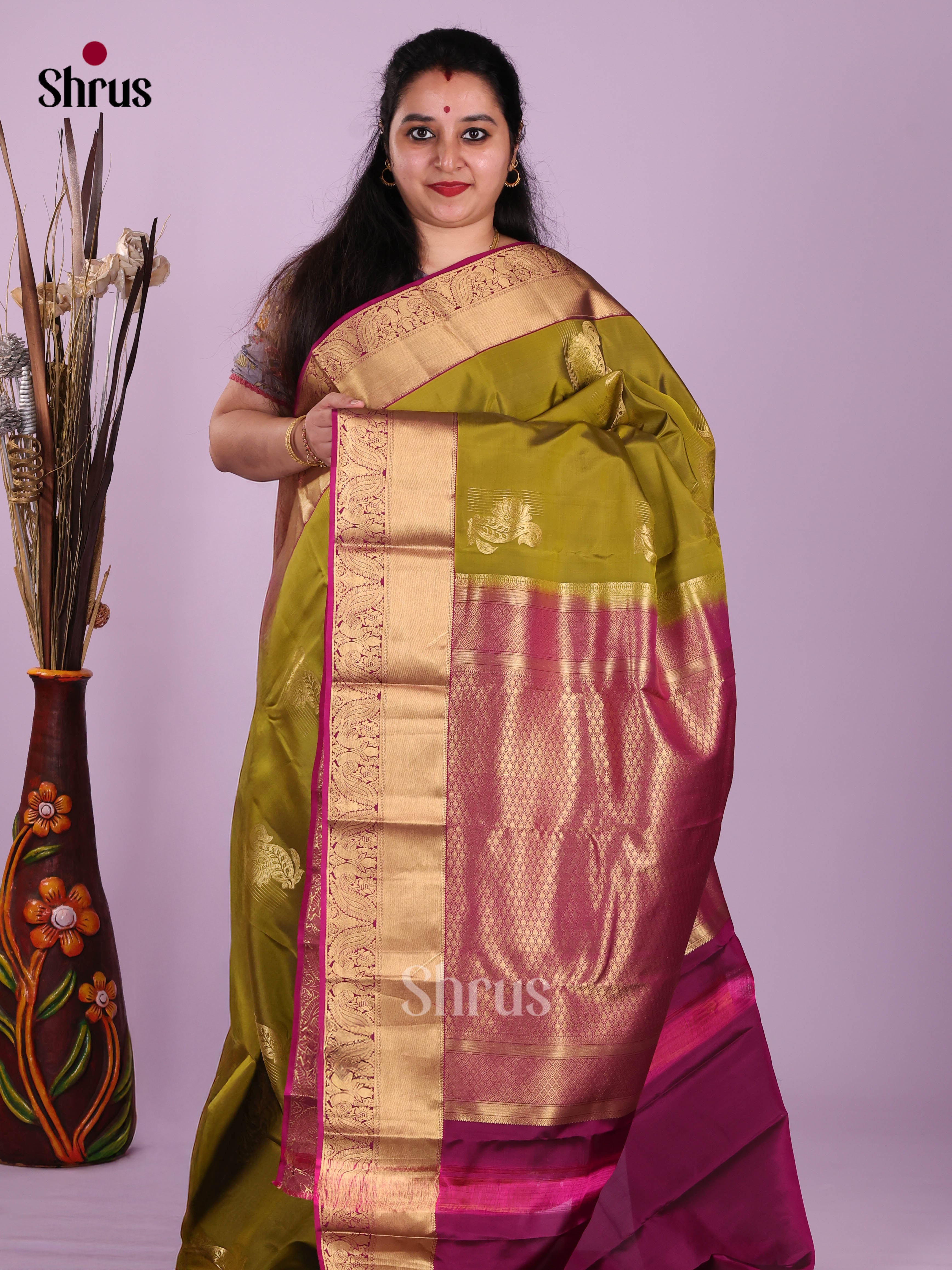 Green & Purple - Kanchipuram-halfpure Saree