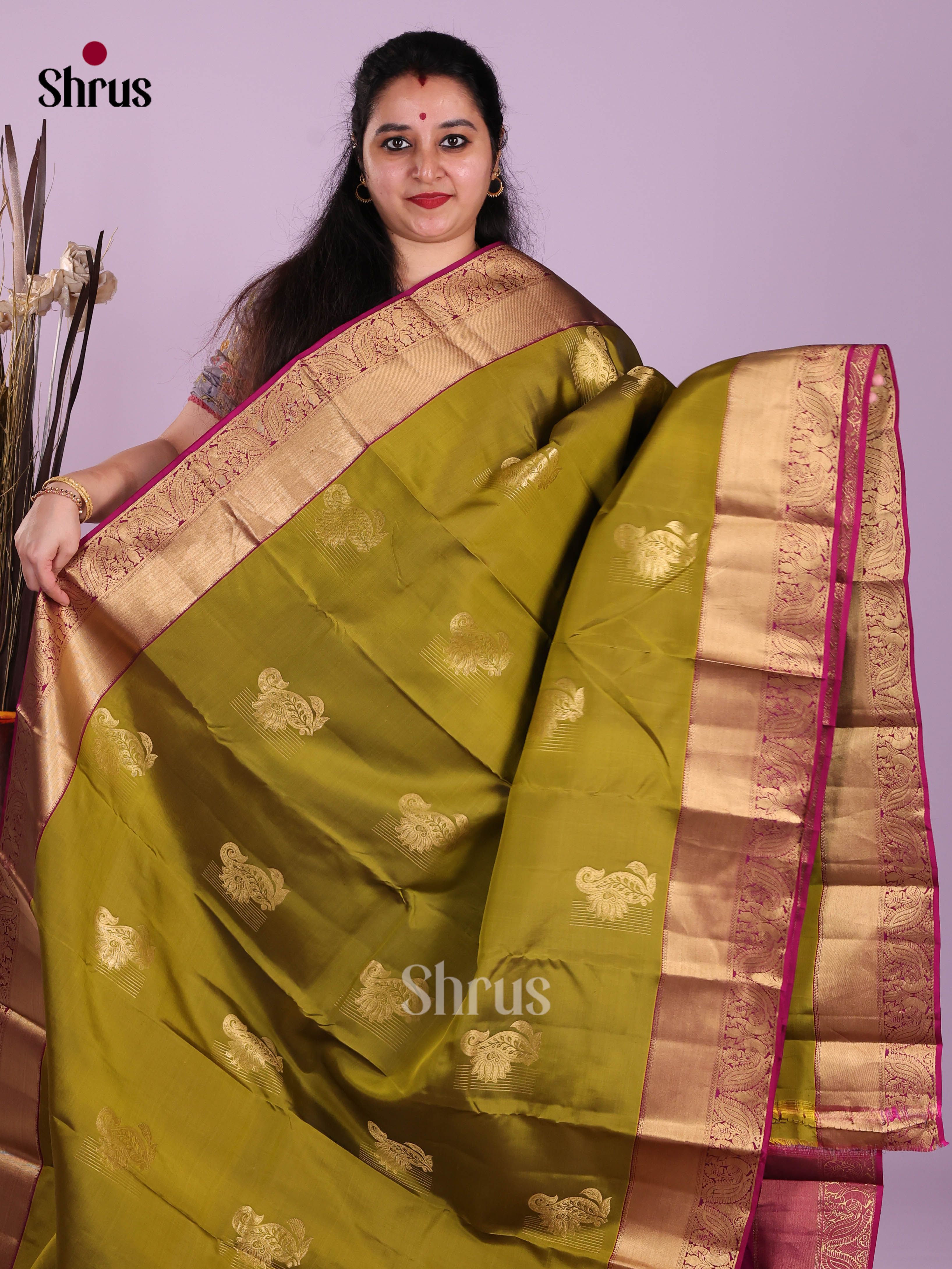 Green & Purple - Kanchipuram-halfpure Saree