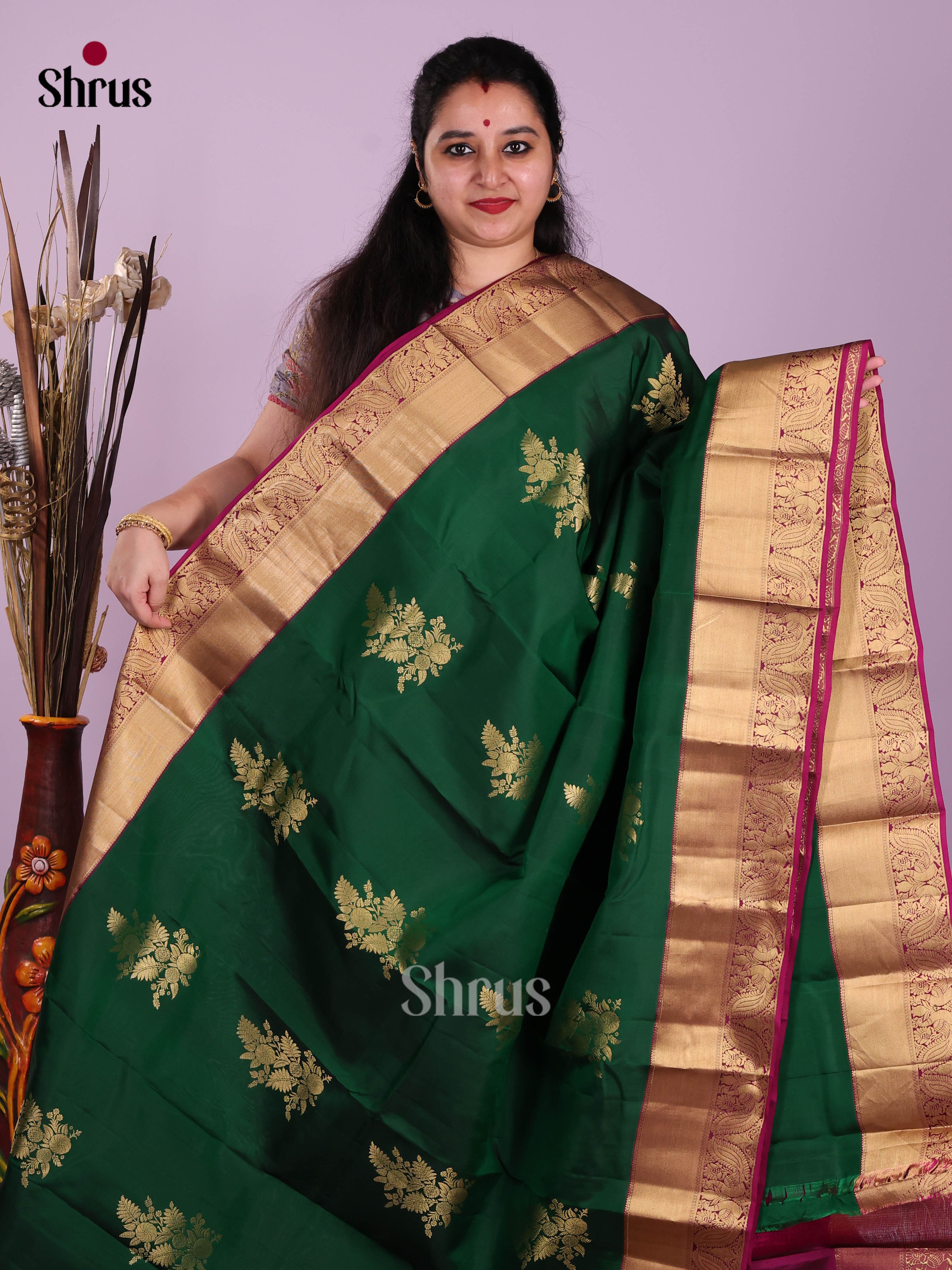 Green & Purple- Kanchipuram-halfpure Saree