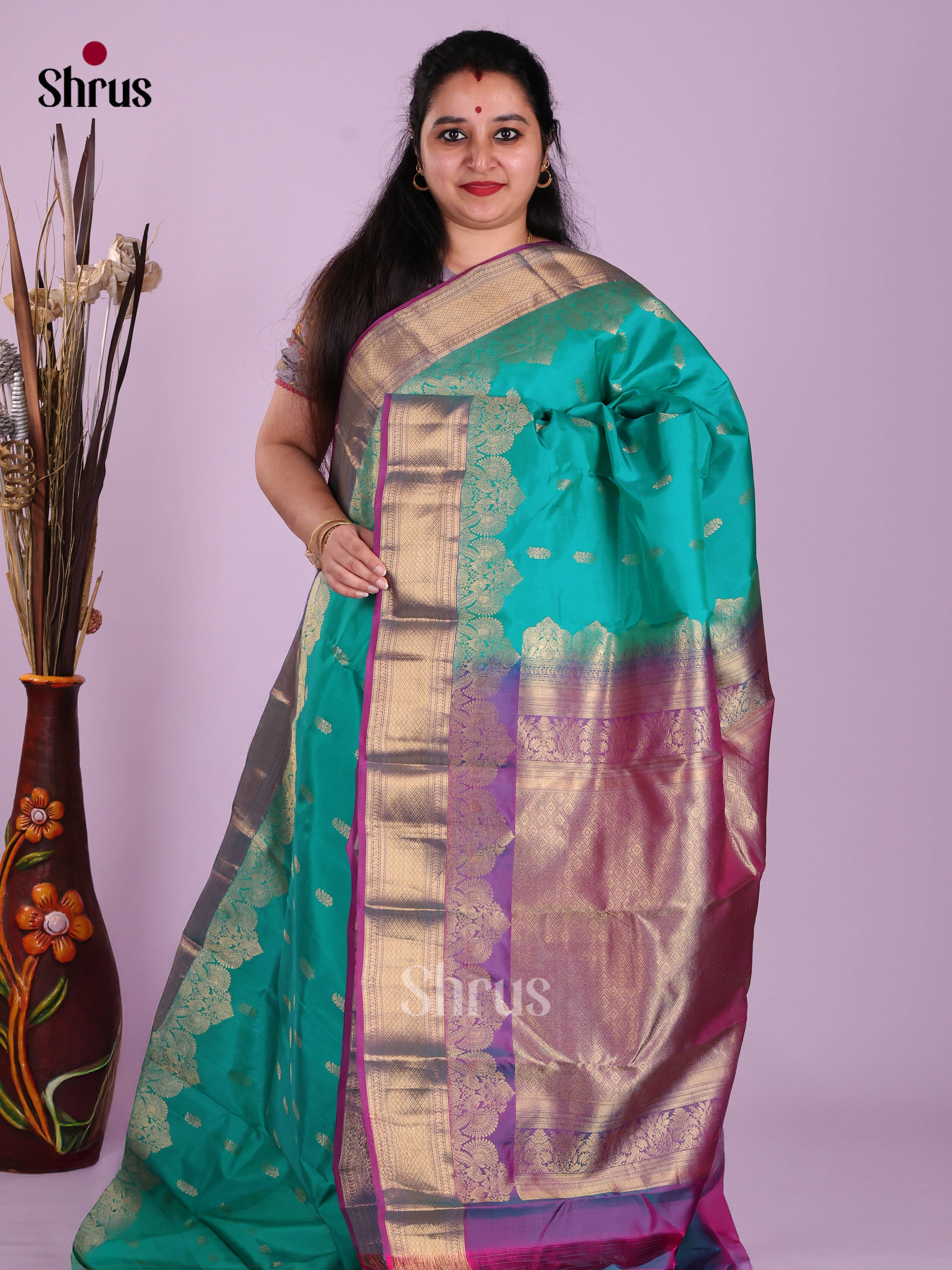 Green & Purple - Kanchipuram-halfpure Saree