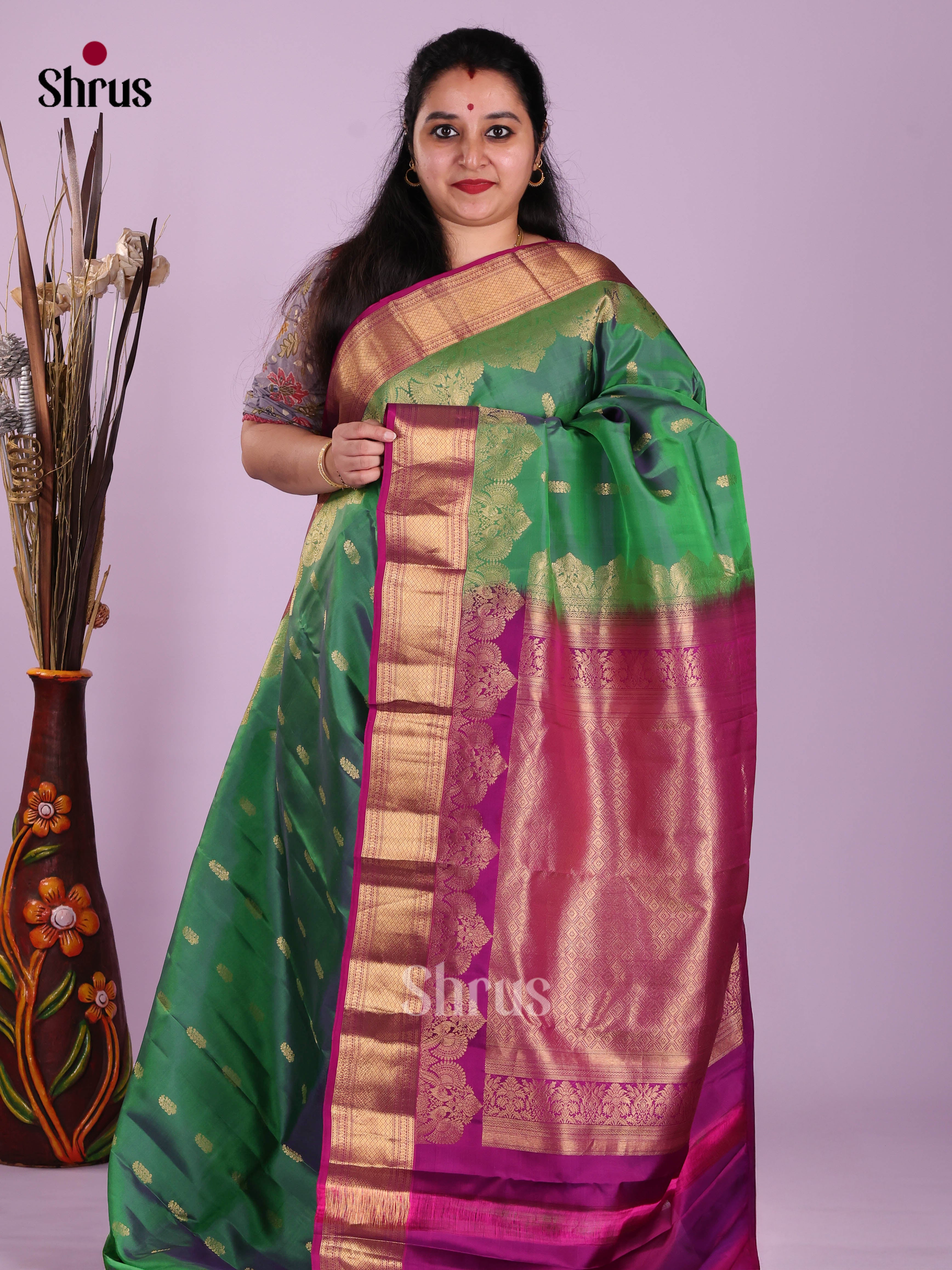 Green & Purple- Kanchipuram-halfpure Saree