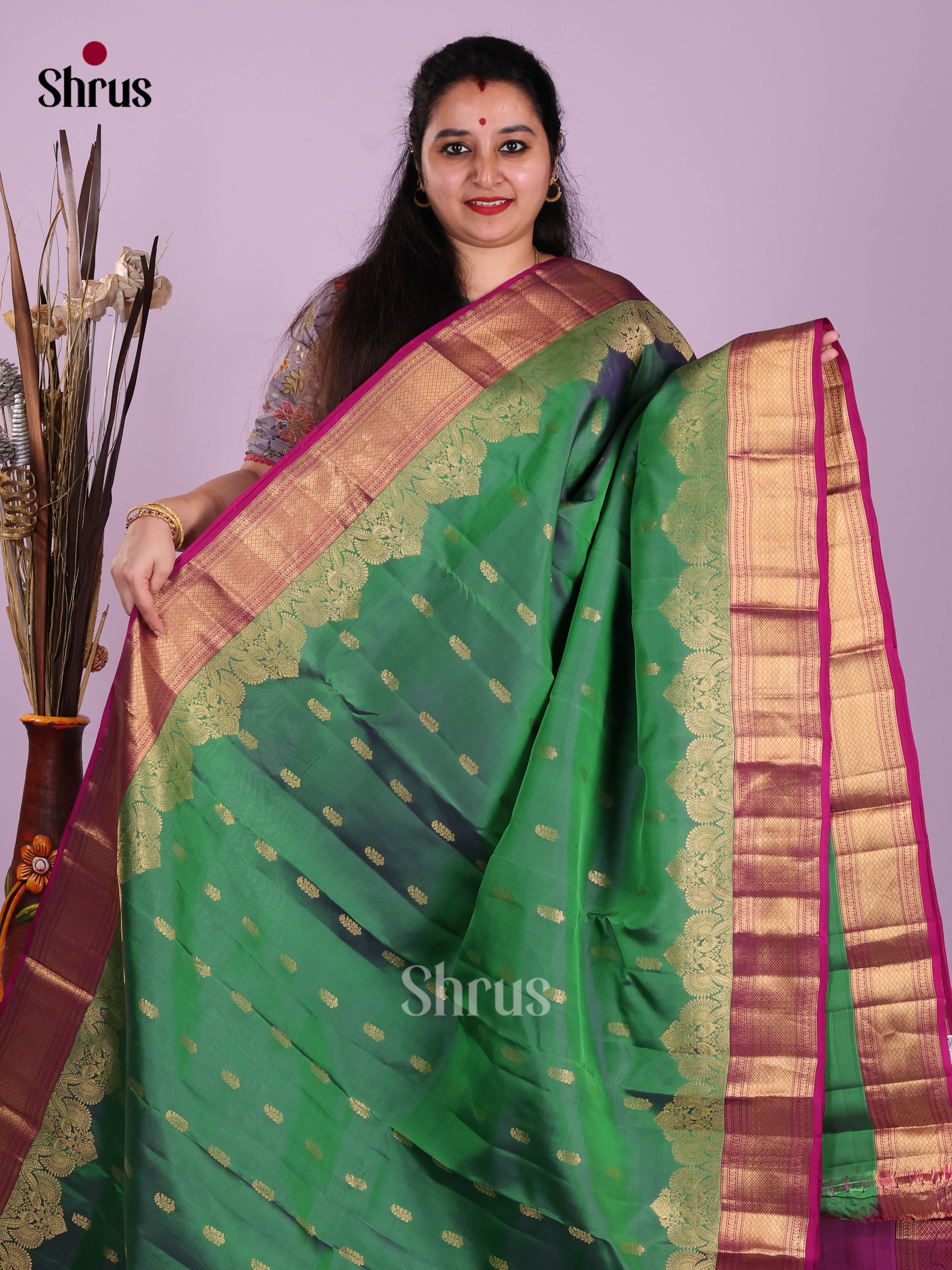 Green & Purple- Kanchipuram-halfpure Saree