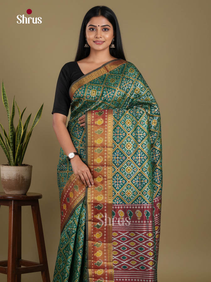 Green & Maroon- Semi Patola Saree
