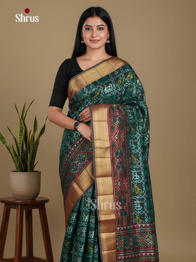 Green & Maroon- Semi Patola Saree