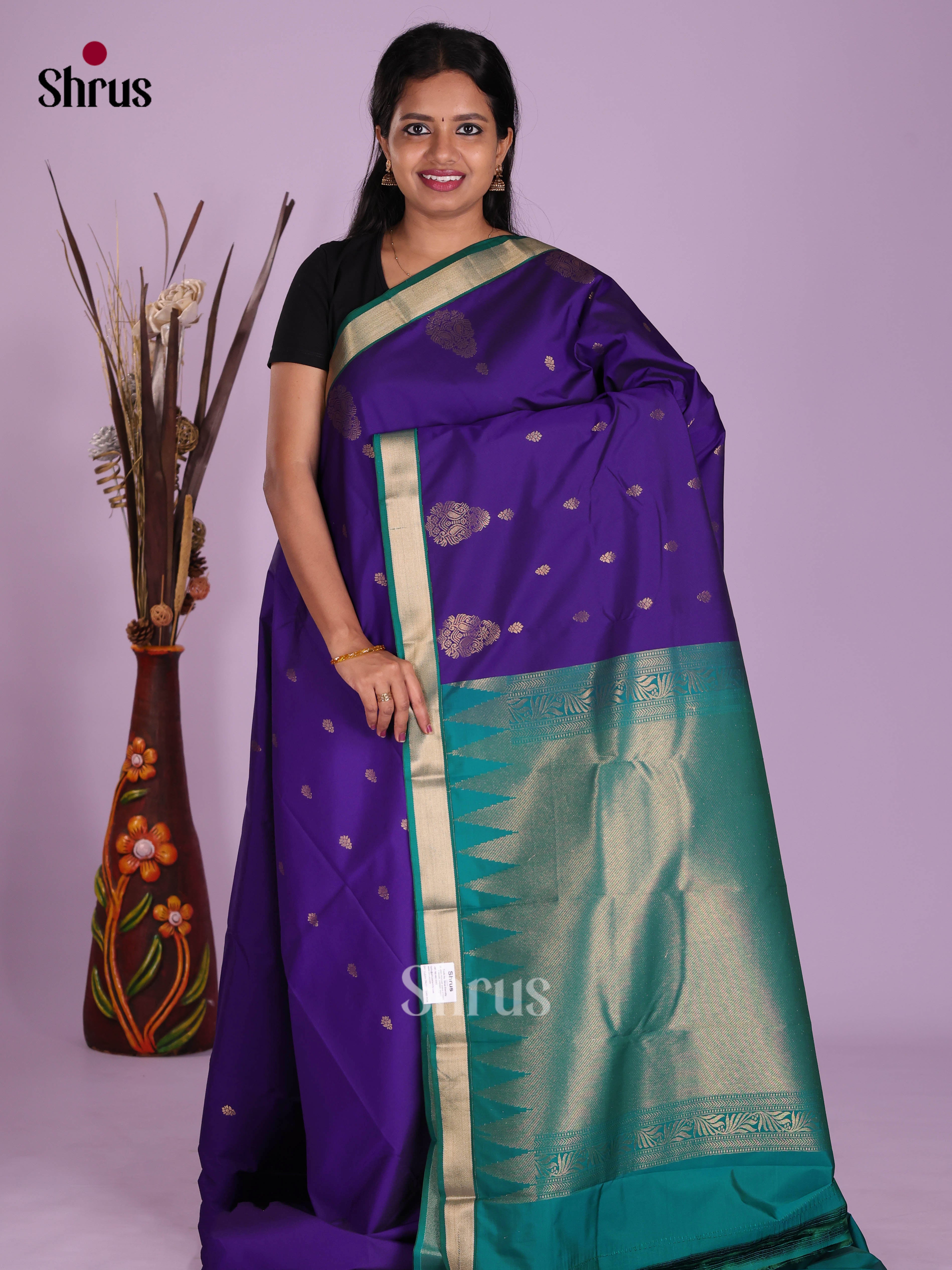 Blue & Teal - Semi Kanchipuram Saree