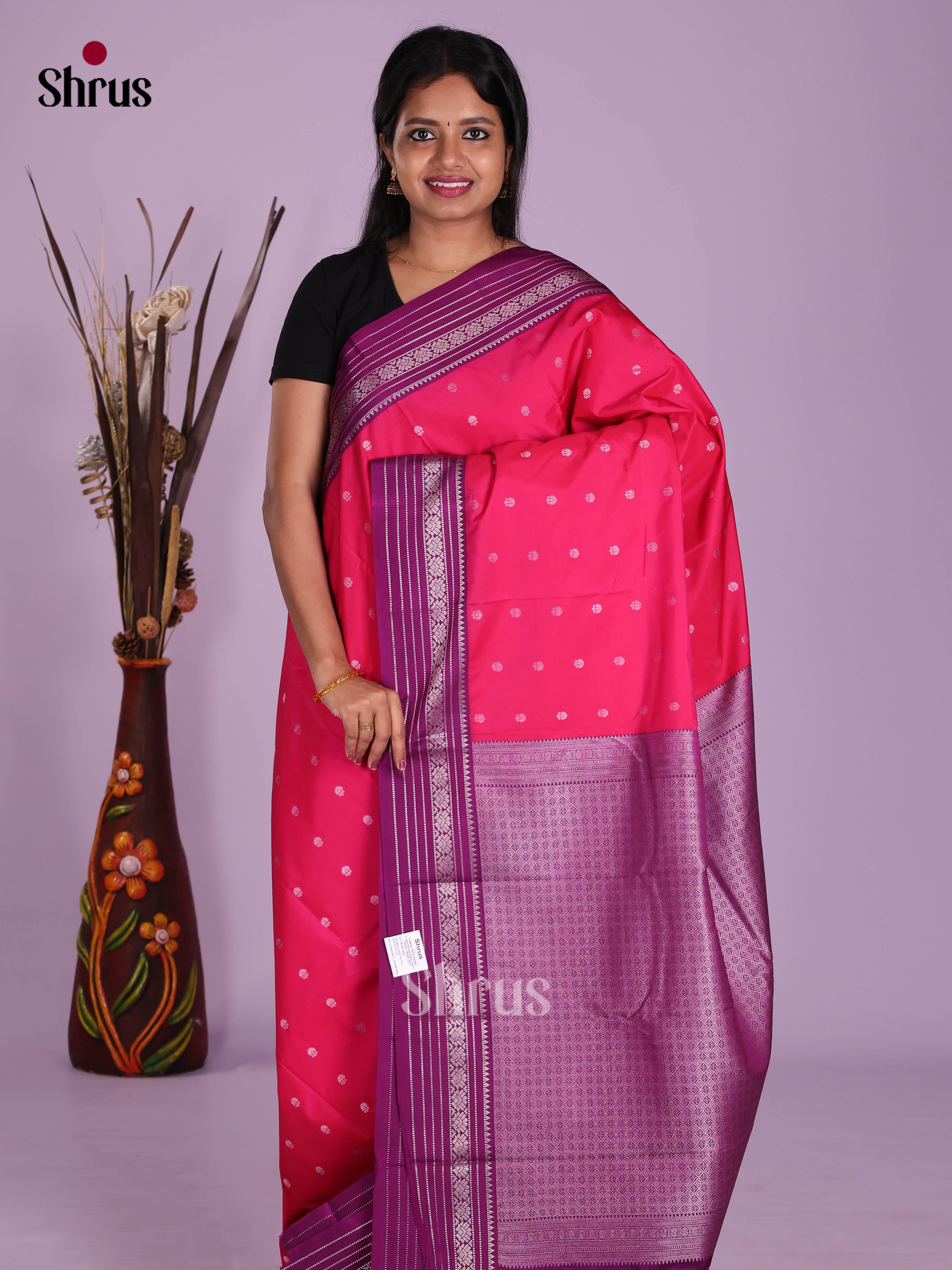 Pink & Purple - Semi Kanchipuram Saree - Shop on Shrus.com