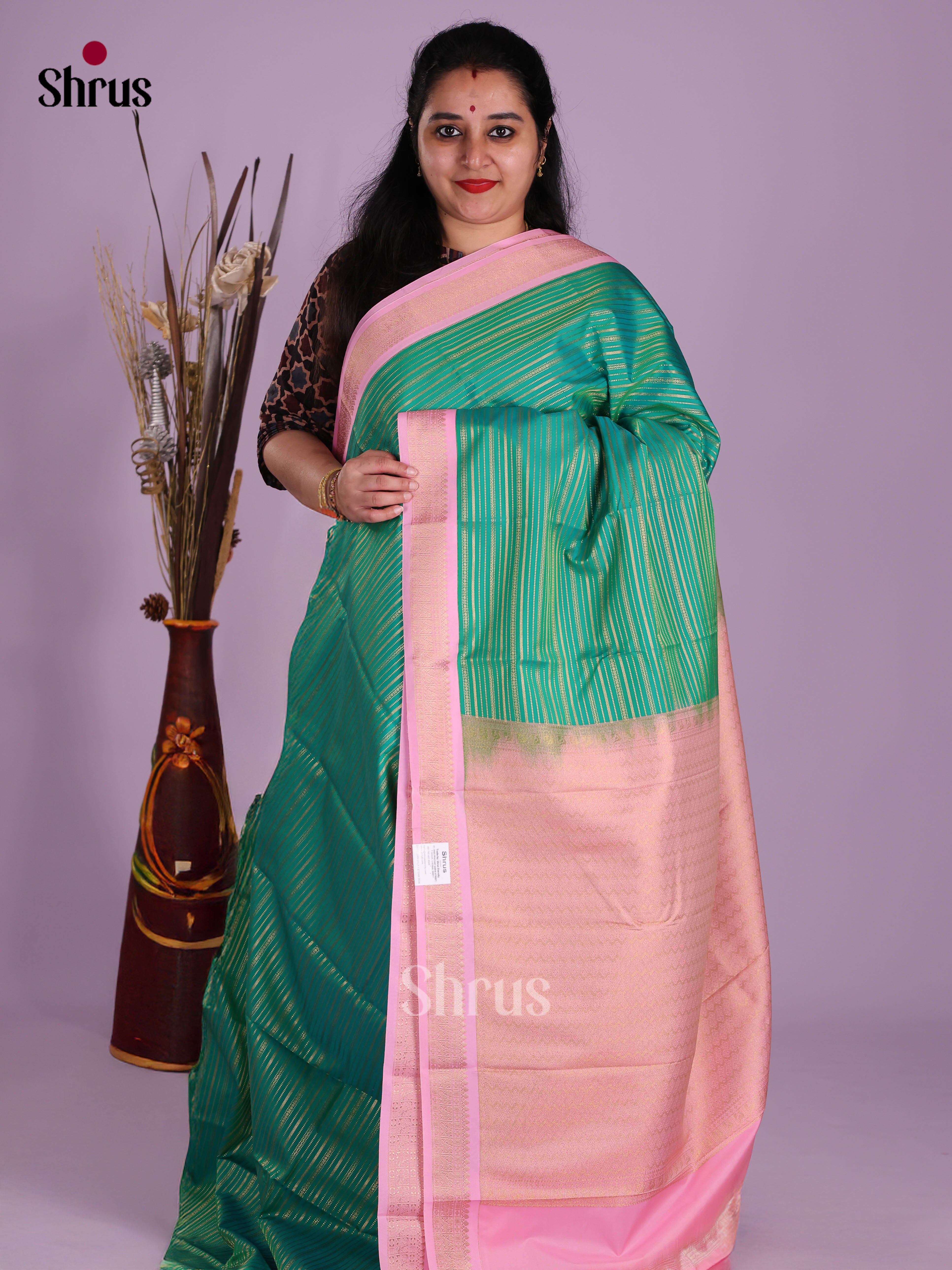 Green & Purple - Semi Kanchipuram Saree