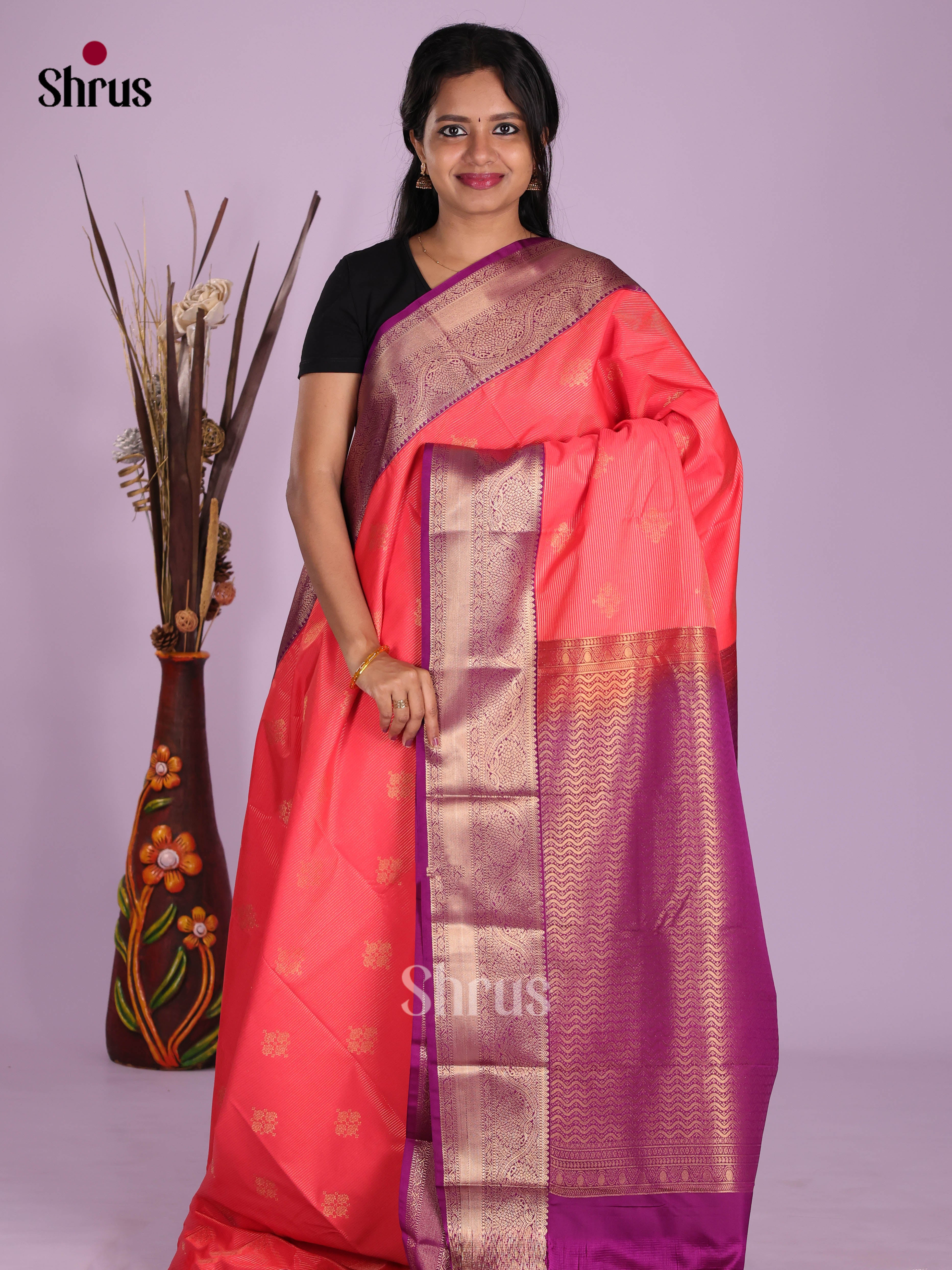 Pink & Purple - Semi Kanchipuram Saree