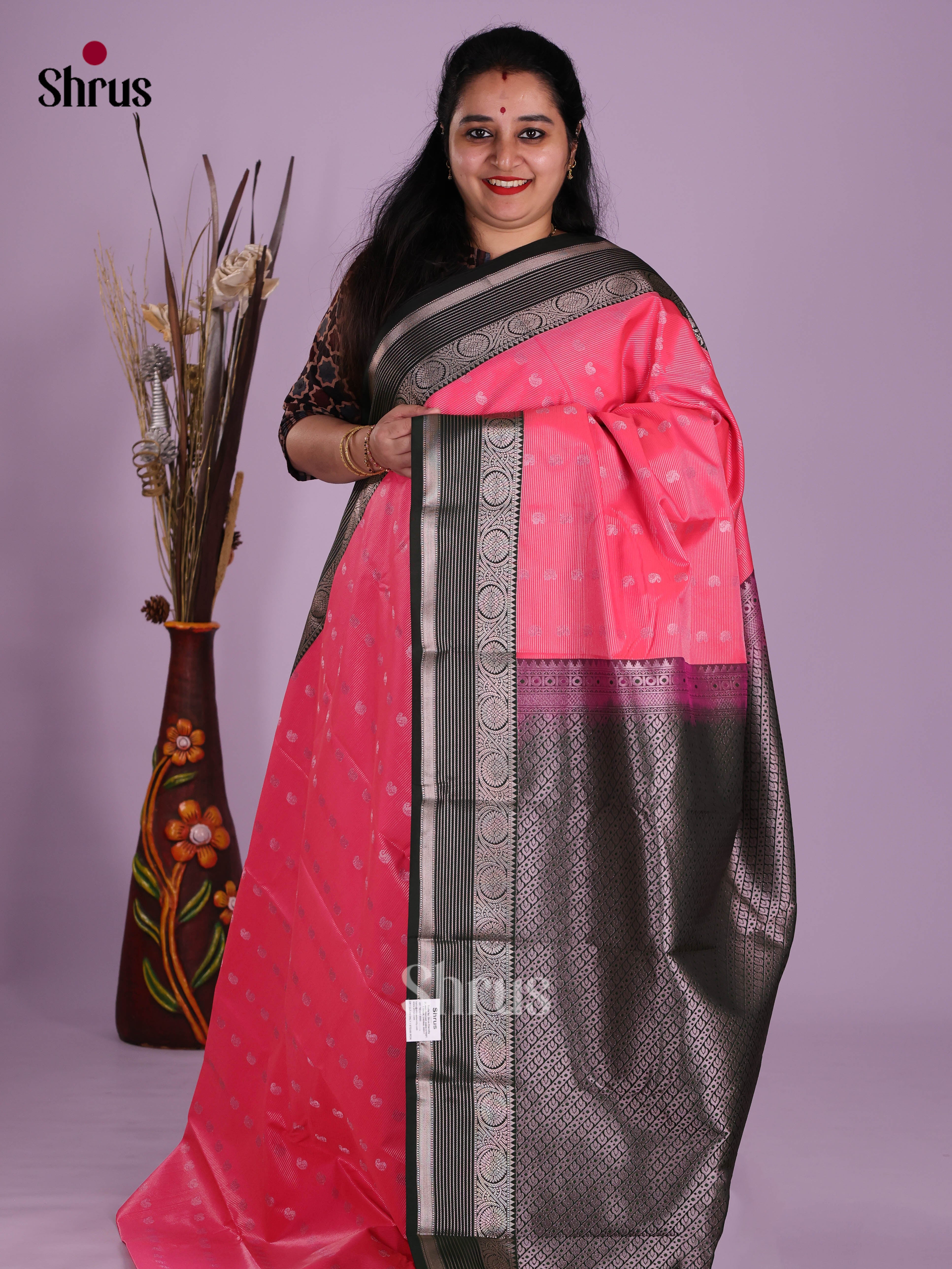 Pink & Green- Semi Kanchipuram Saree