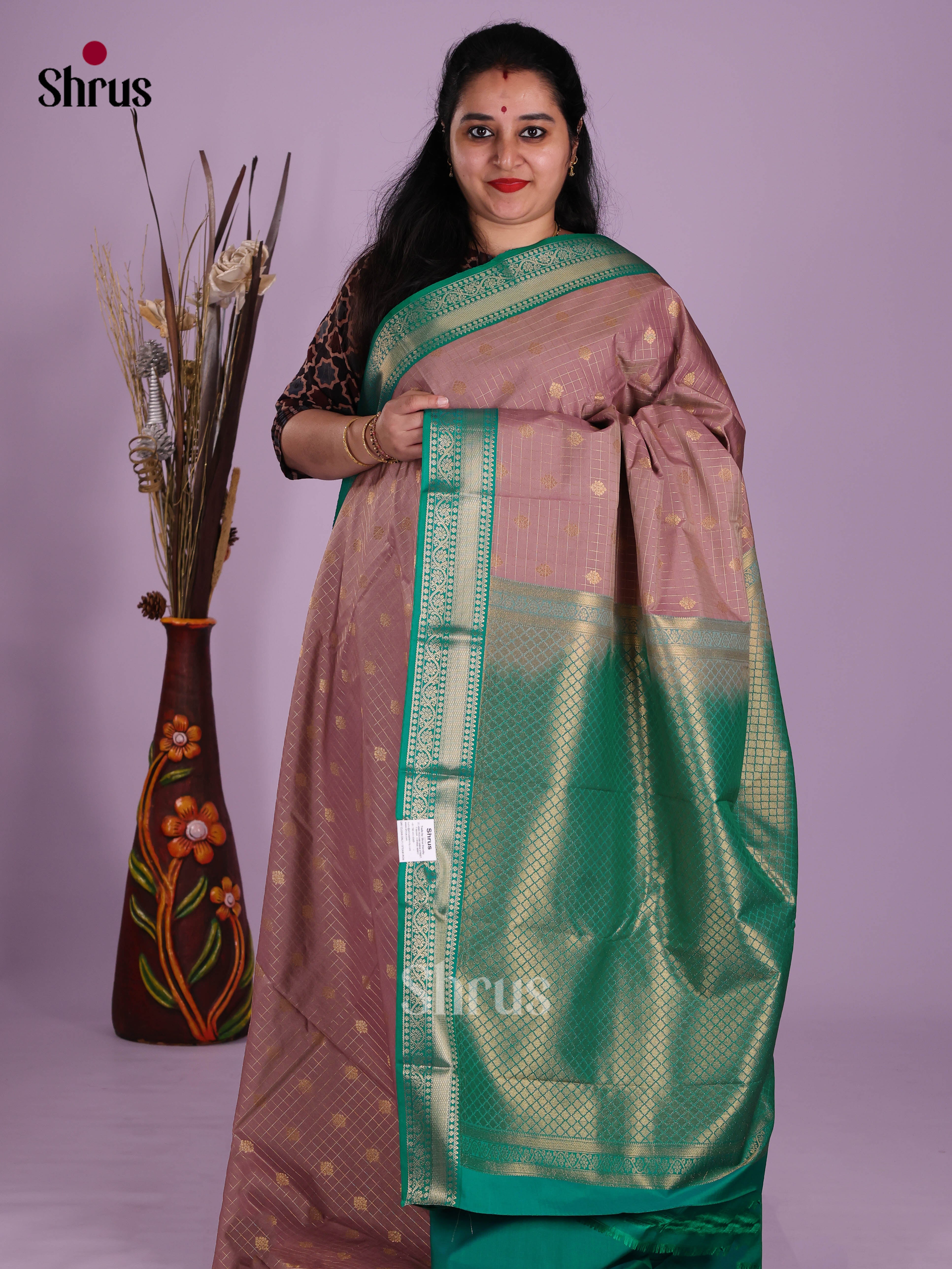 mauve & Green - Semi Kanchipuram Saree