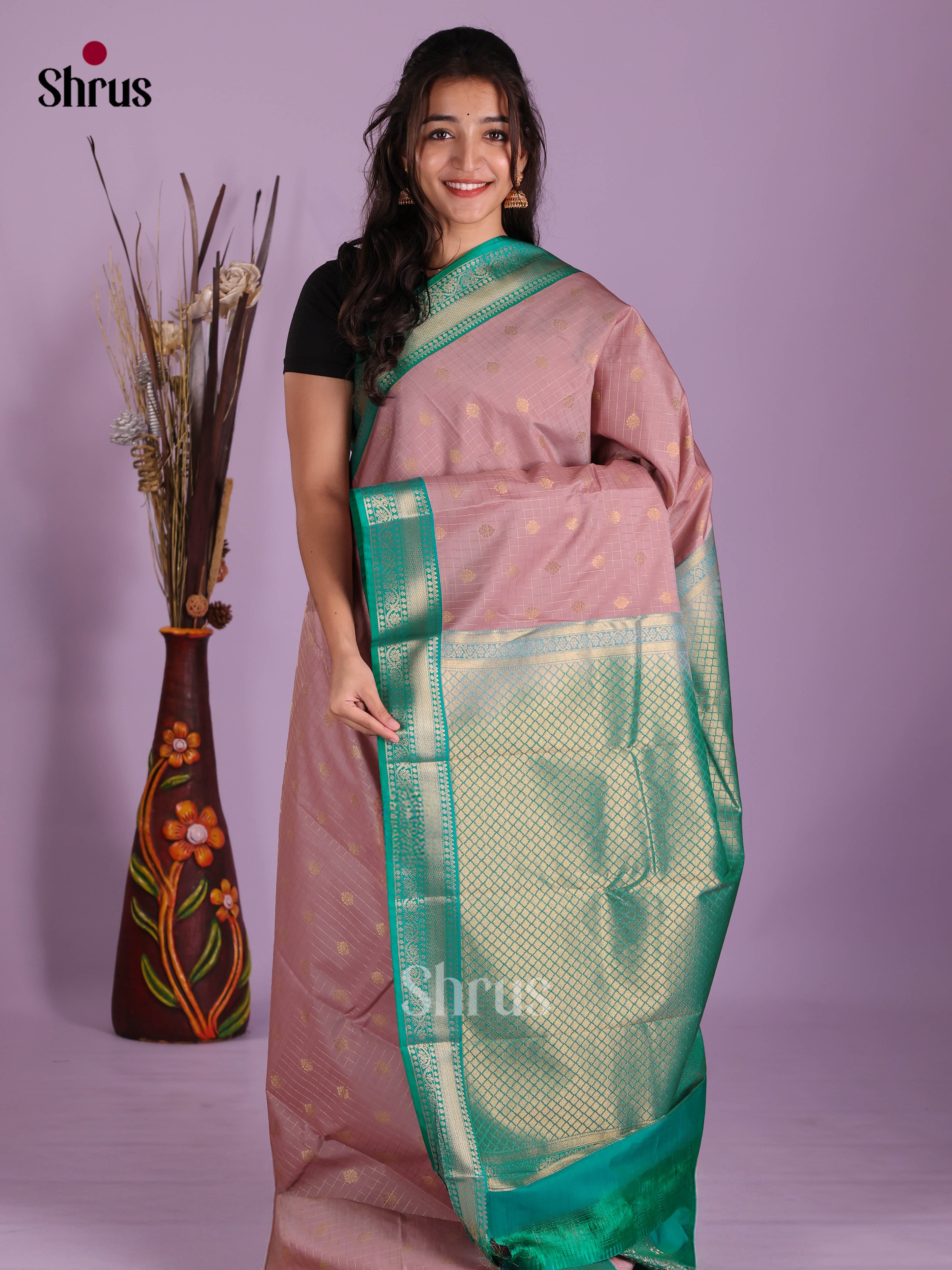 Mauve & Green - Semi Kanchipuram Saree - Shop on Shrus.com