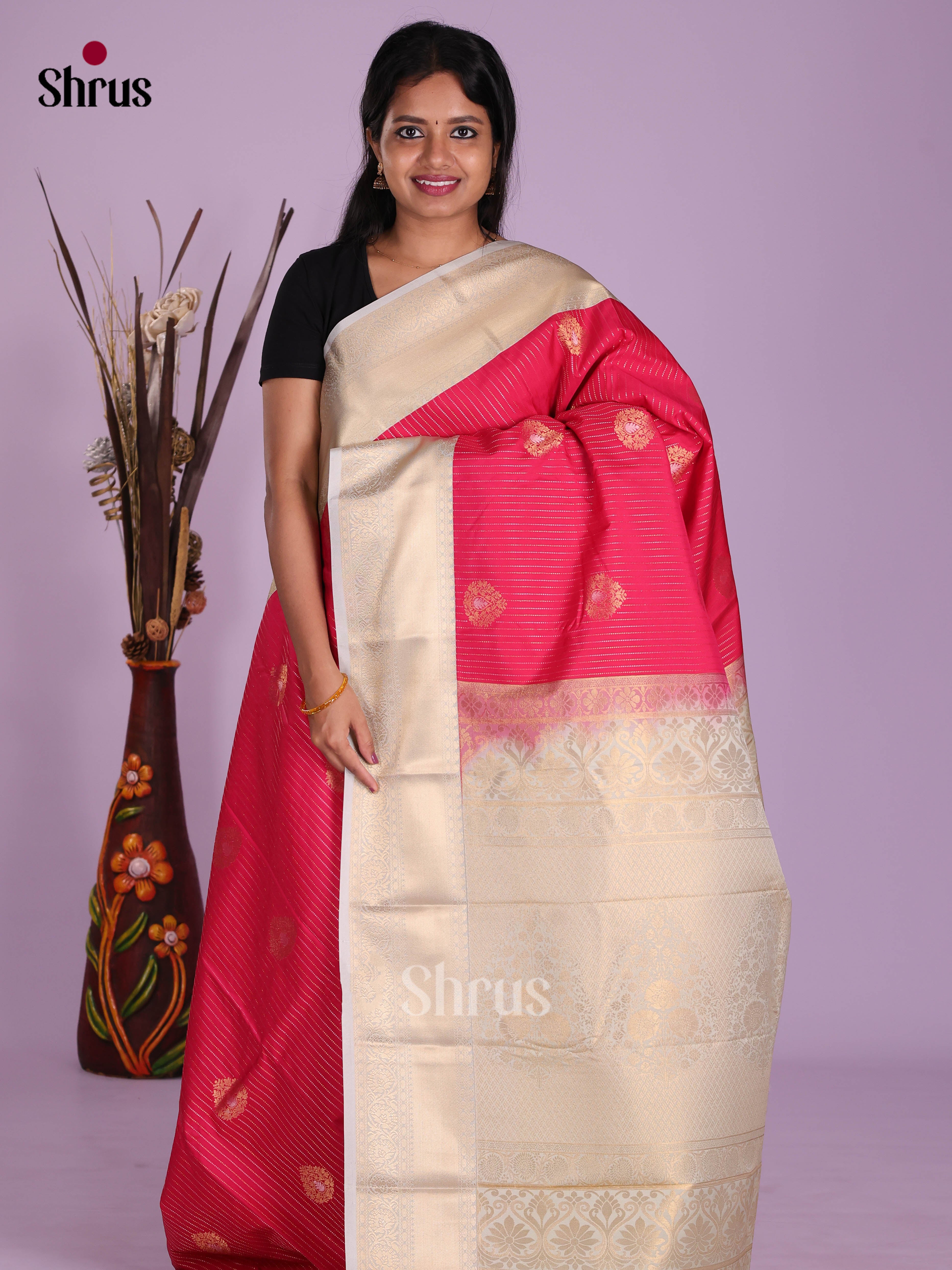Pink & Grey - Semi Kanchipuram Saree