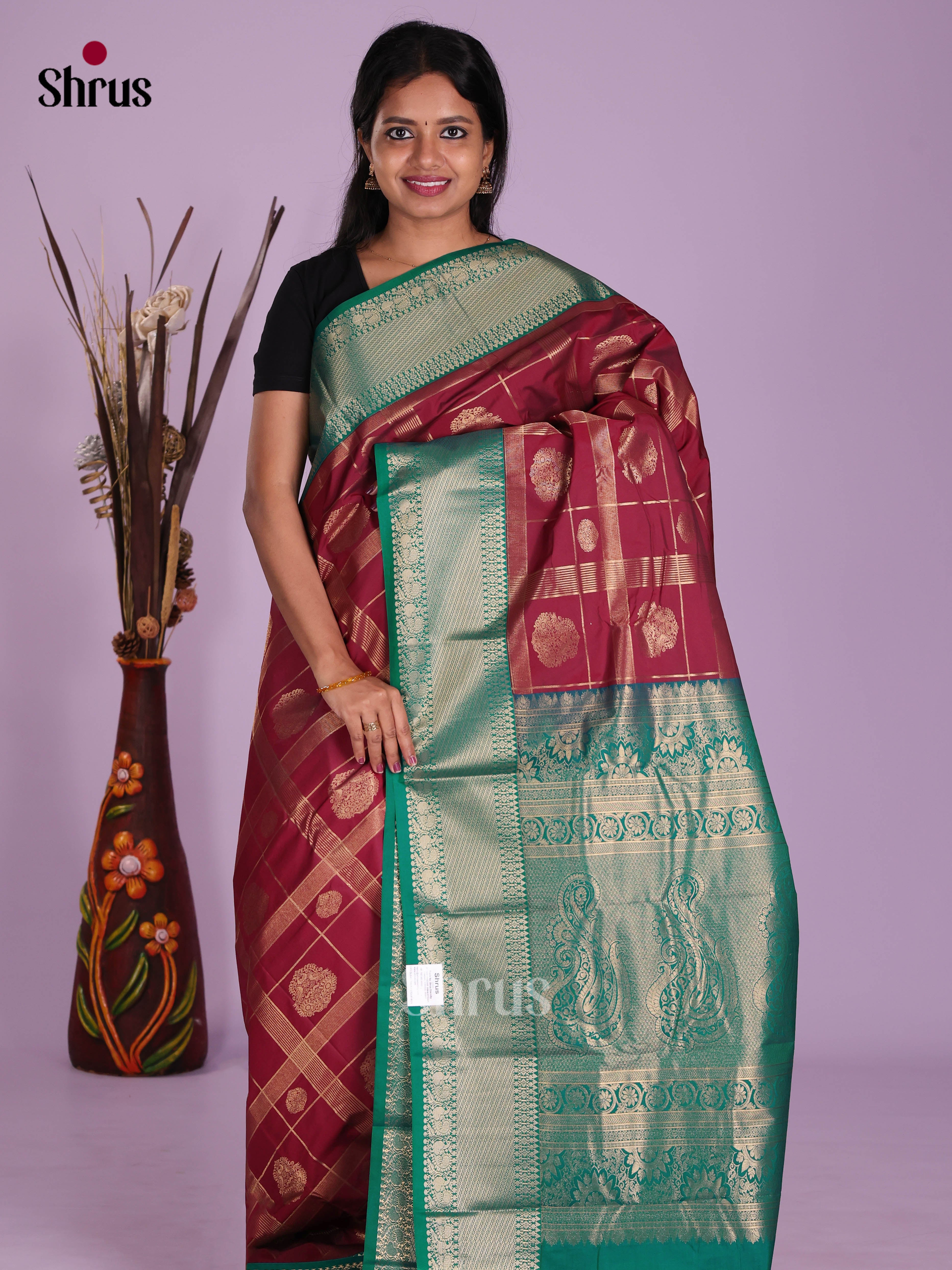 Maroon & Green - Semi Kanchipuram Saree