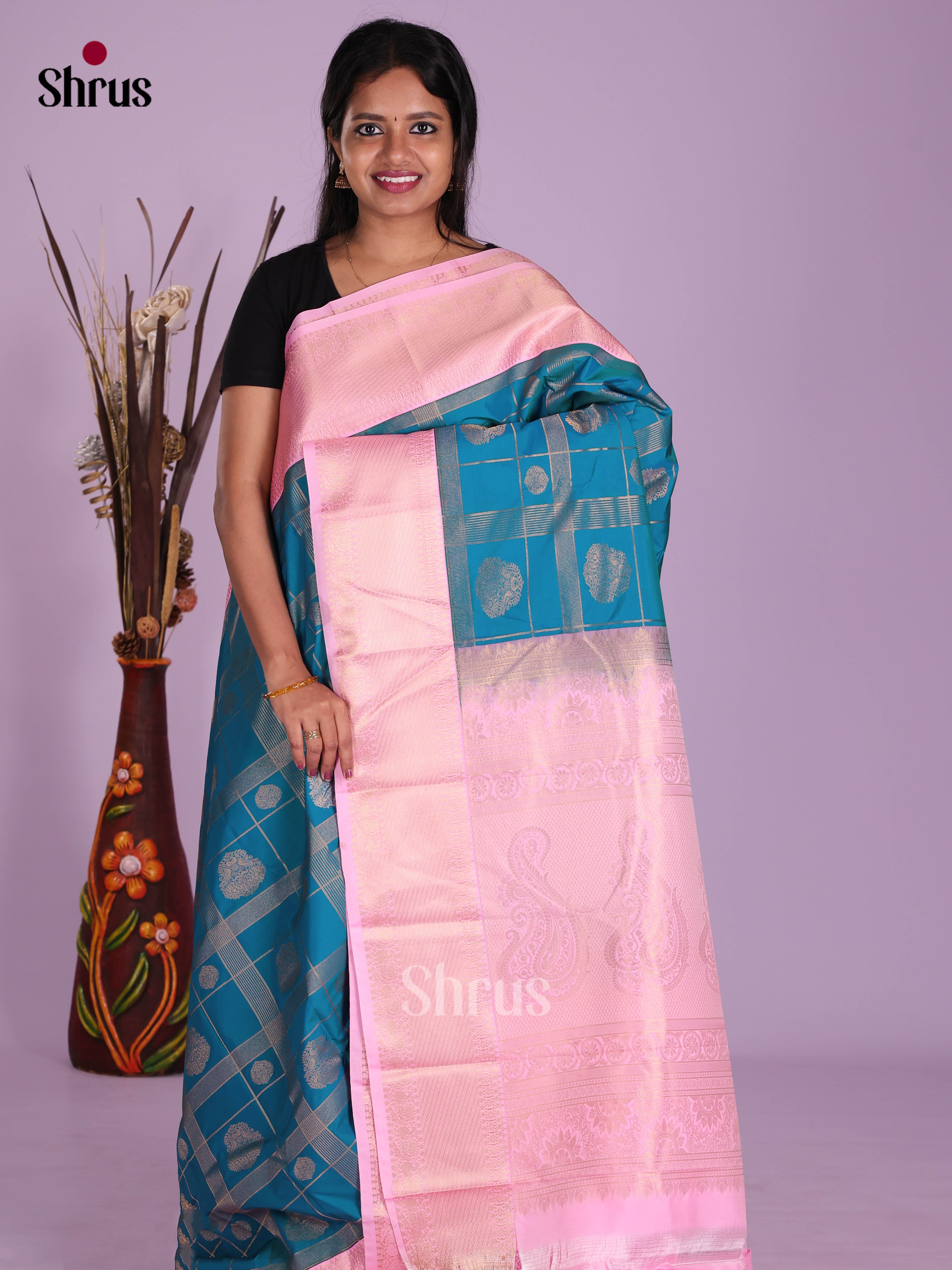 Blue & Purple - Semi Kanchipuram Saree