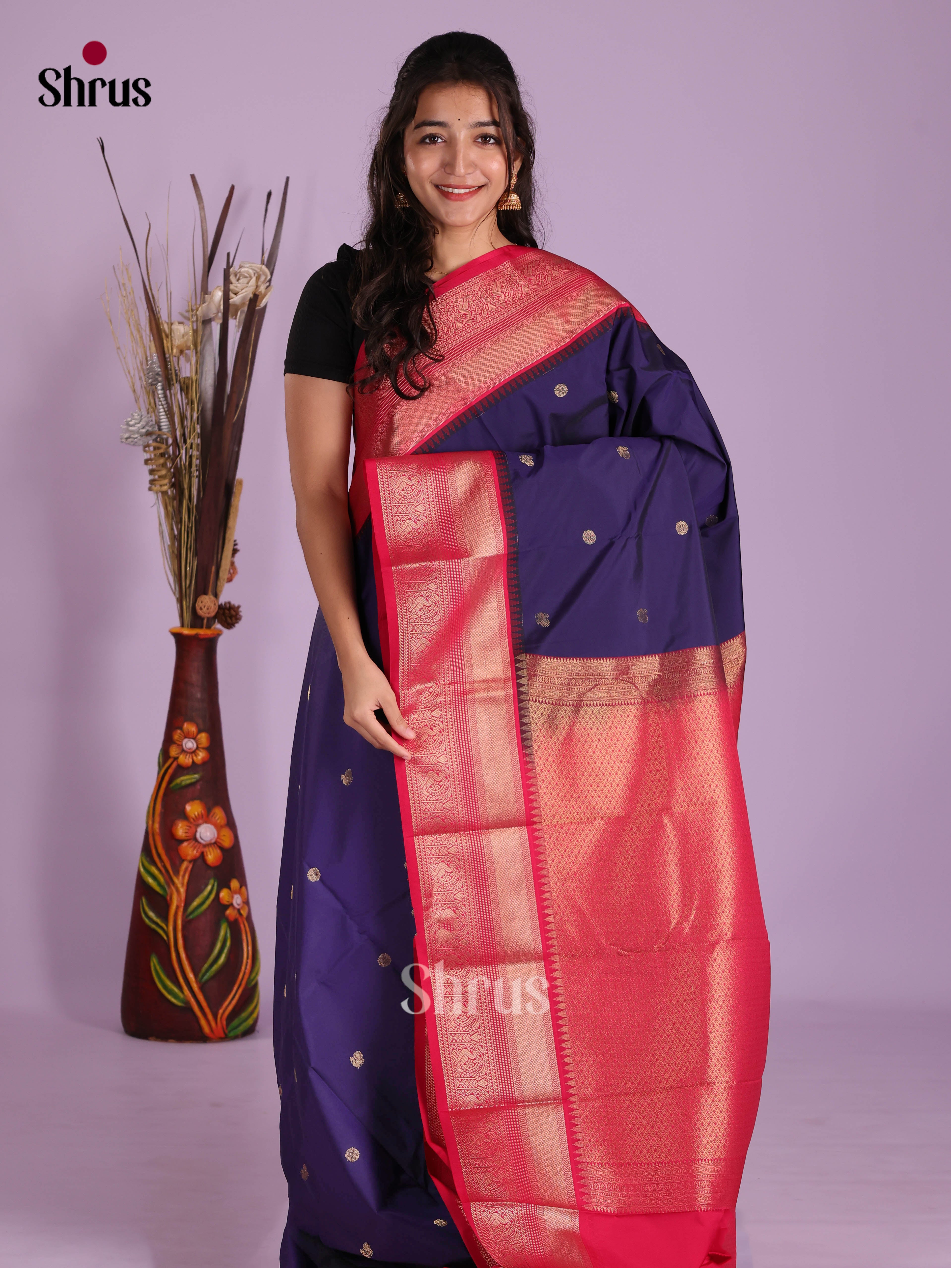 Blue & Red - Semi Kanchipuram Saree
