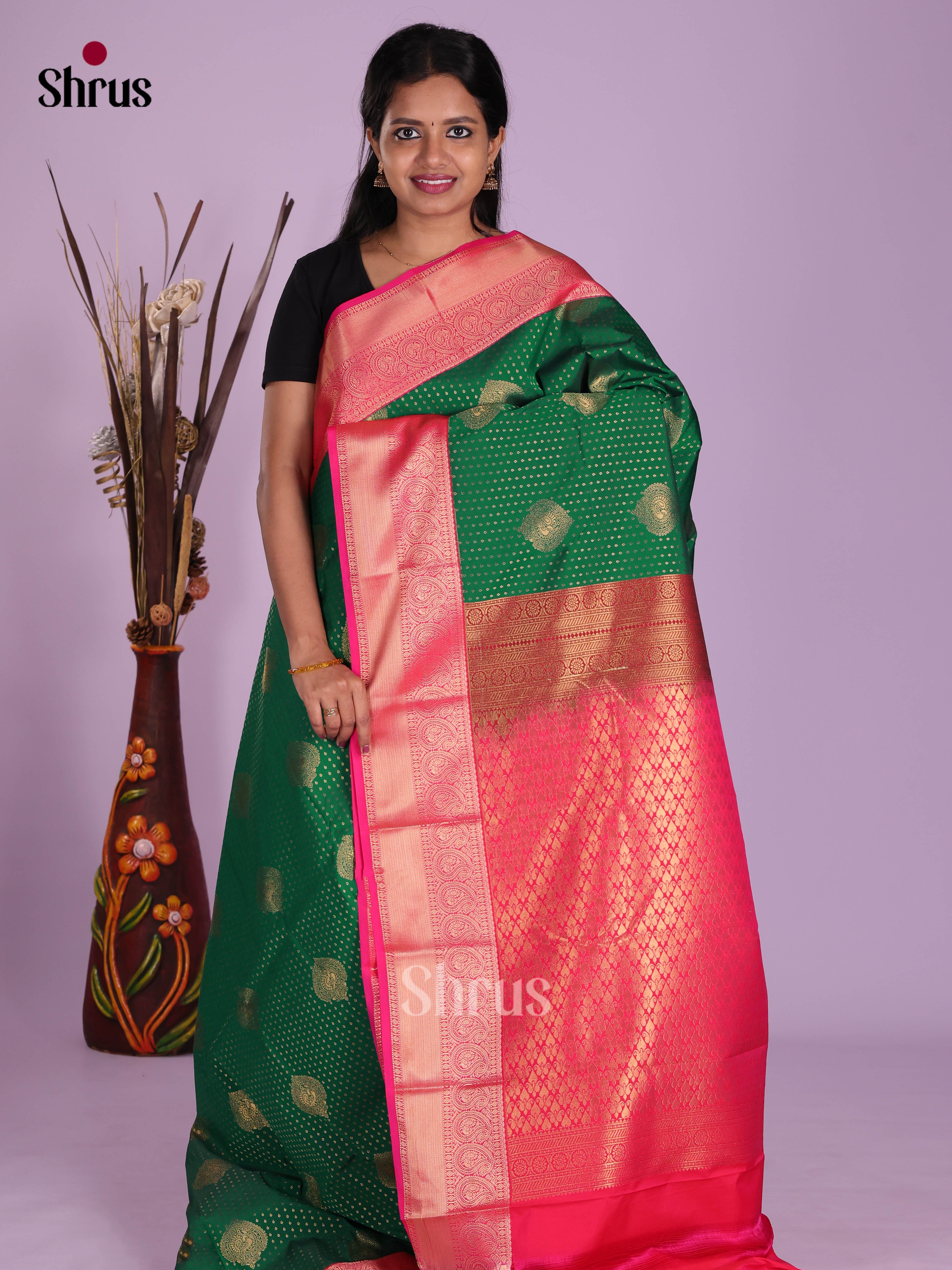 Green & Pink - Semi Kanchipuram Saree