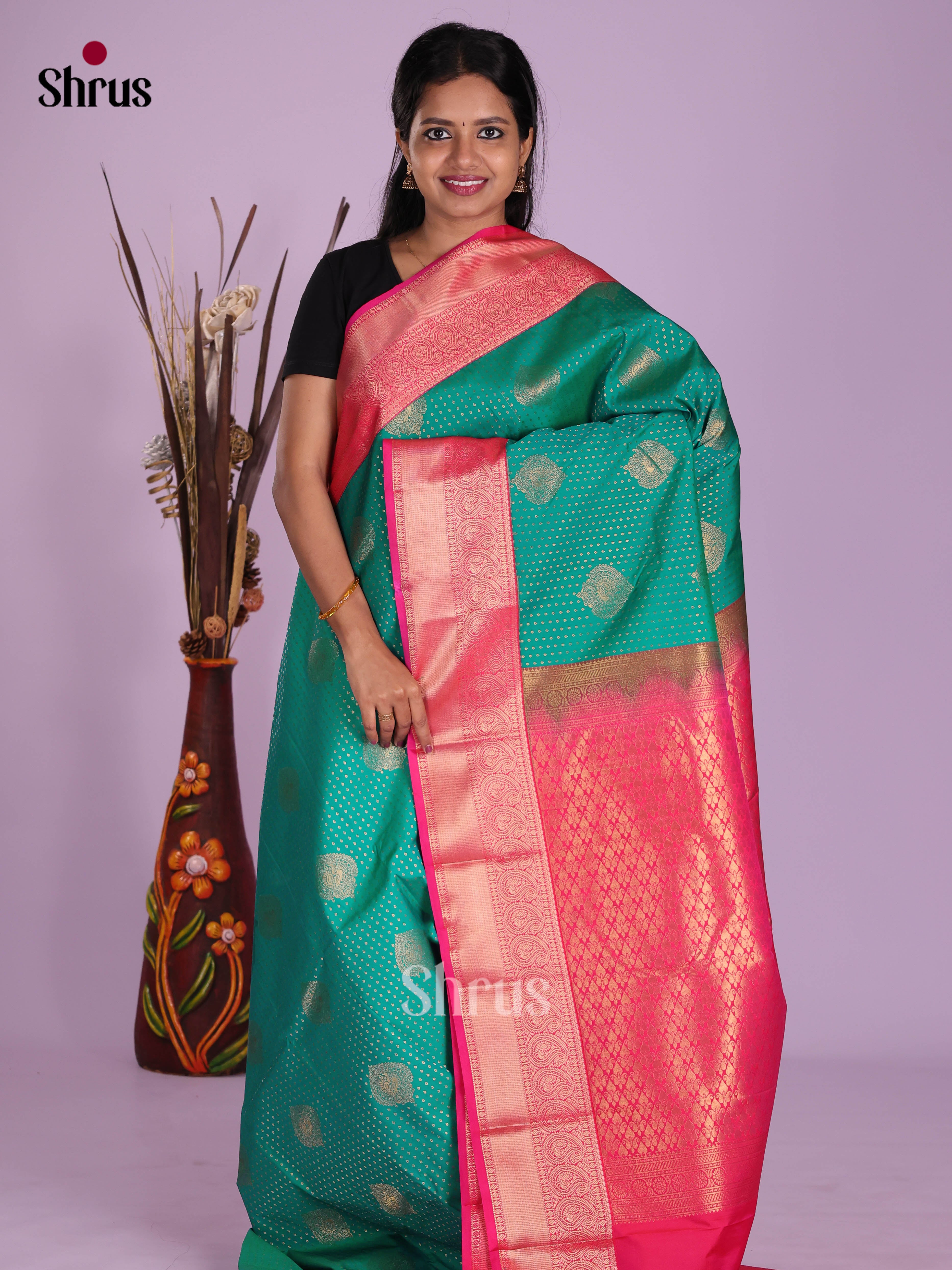 Green & Pink - Semi Kanchipuram Saree