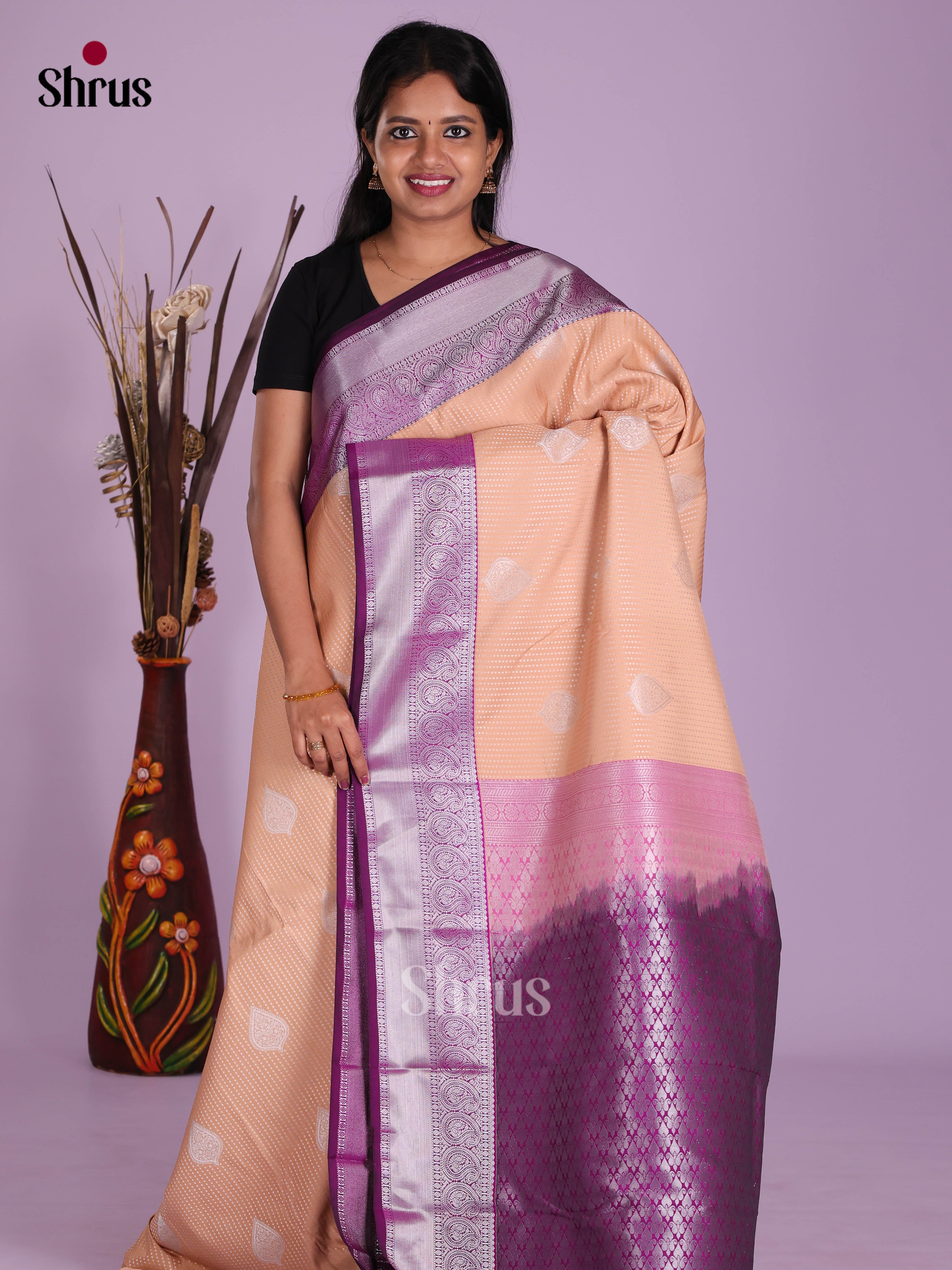 Peach & Purple- Semi Kanchipuram Saree