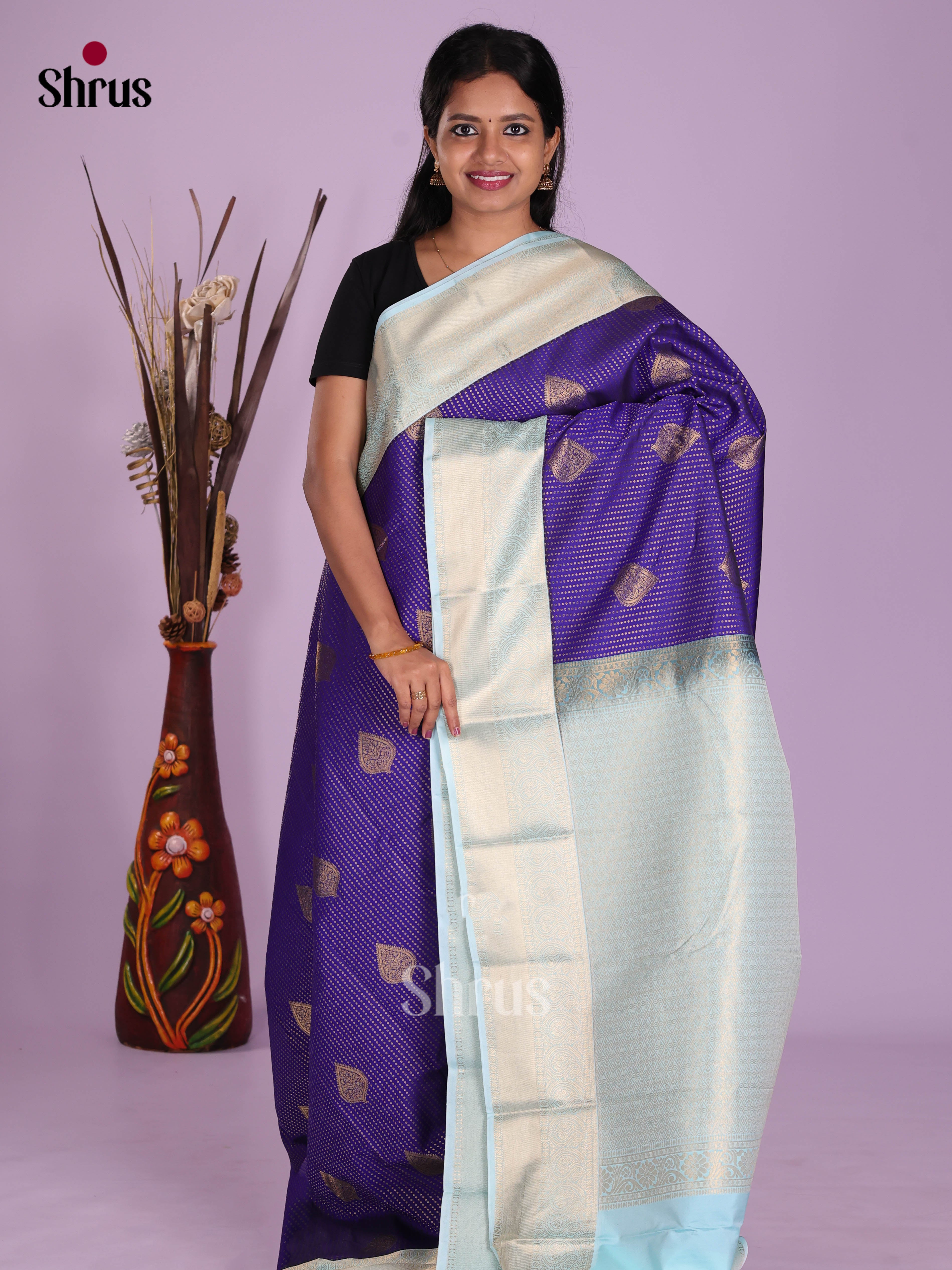 Blue & Light Blue - Semi Kanchipuram Saree