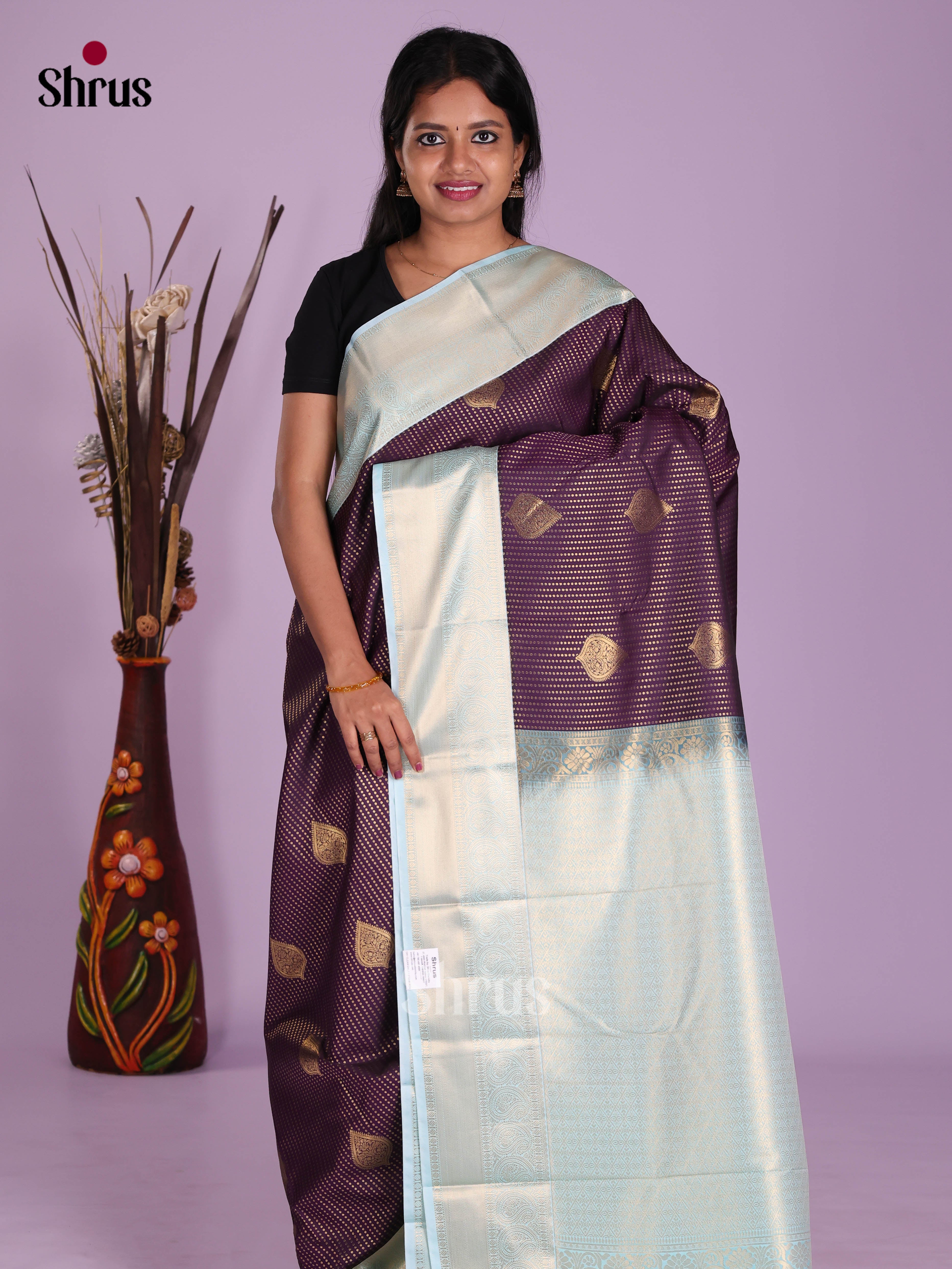 Violet & Light Blue- Semi Kanchipuram Saree