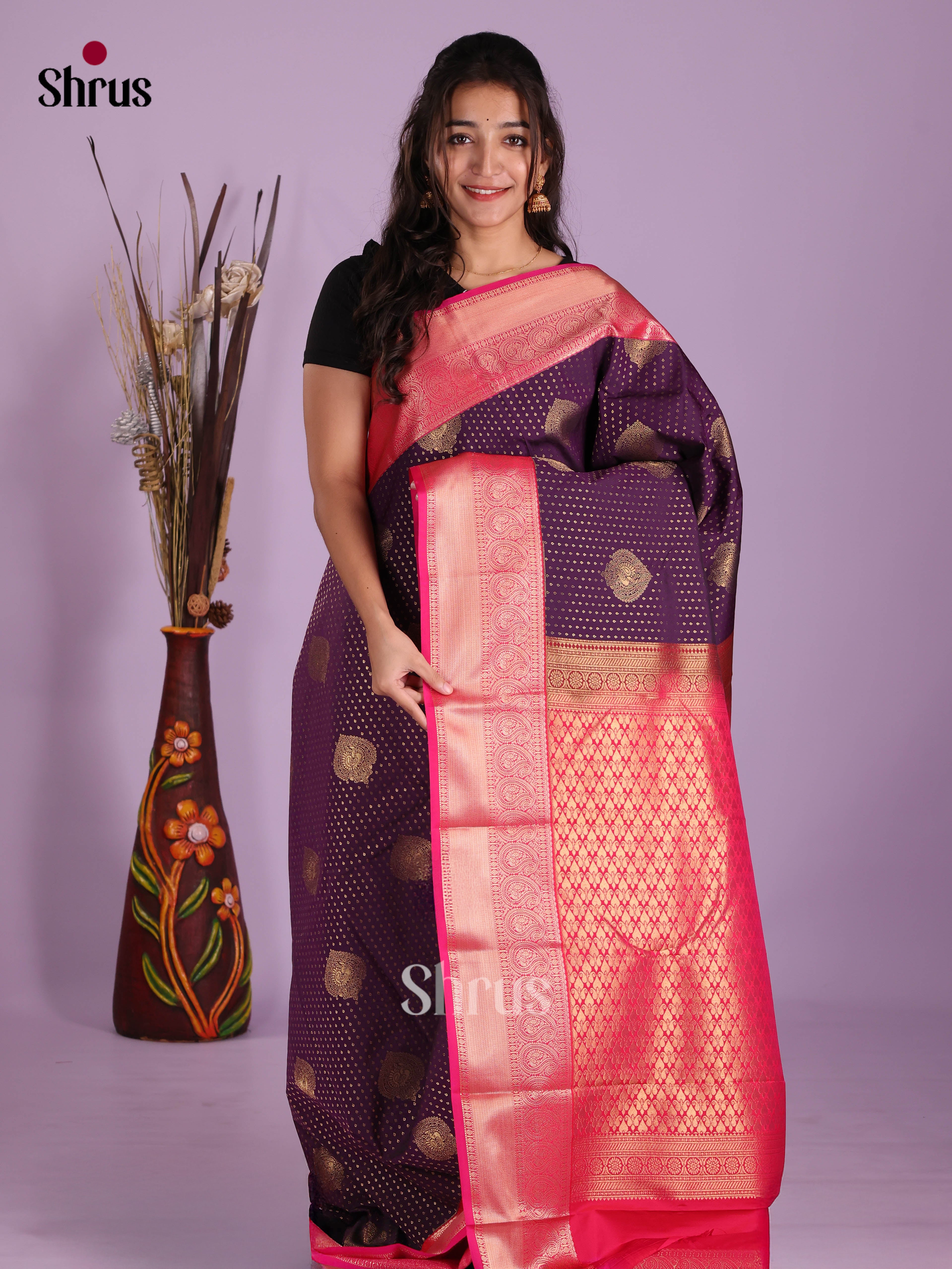 Violet & Pink - Semi Kanchipuram Saree