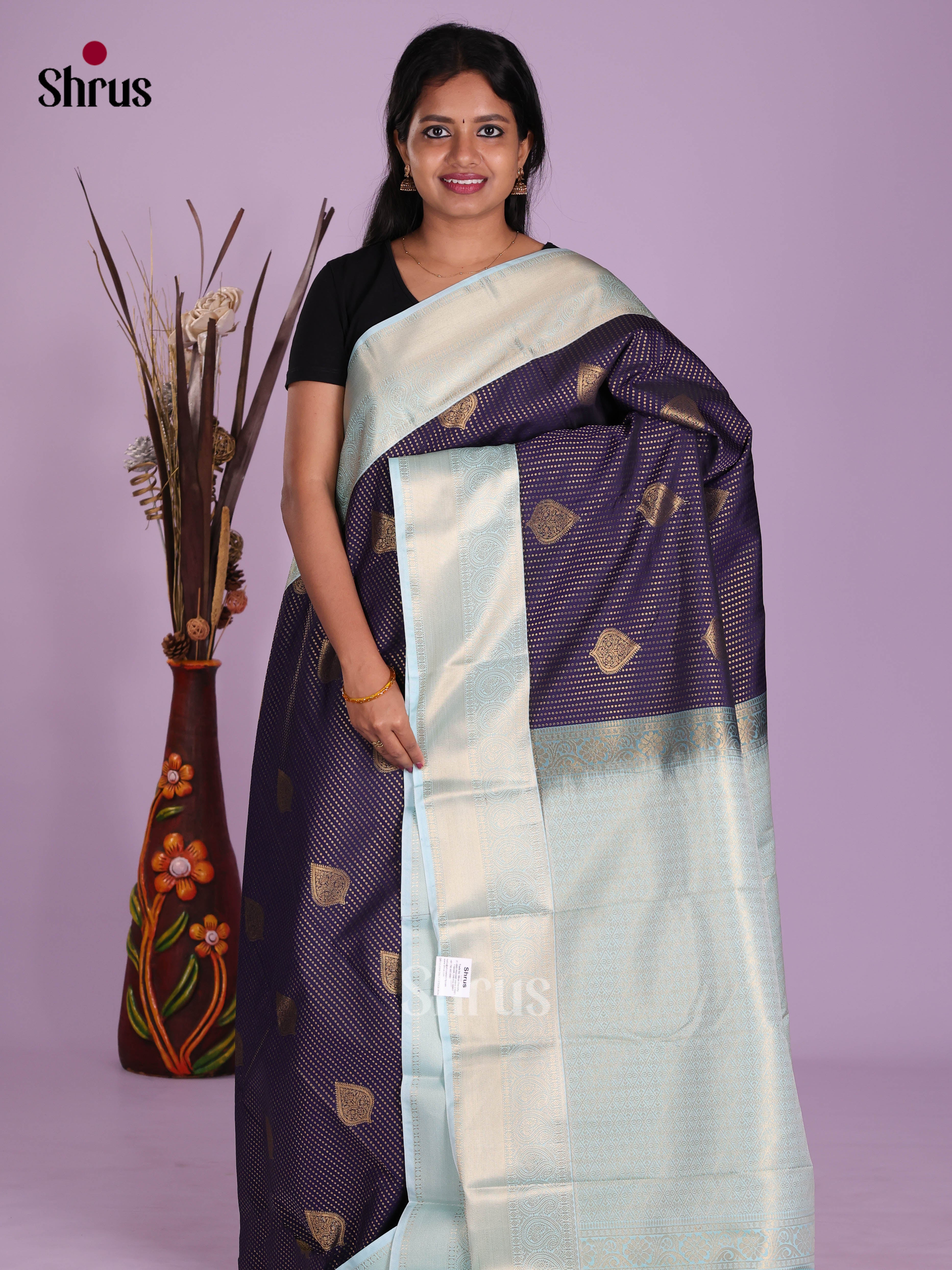 Blue & Light Blue- Semi Kanchipuram Saree