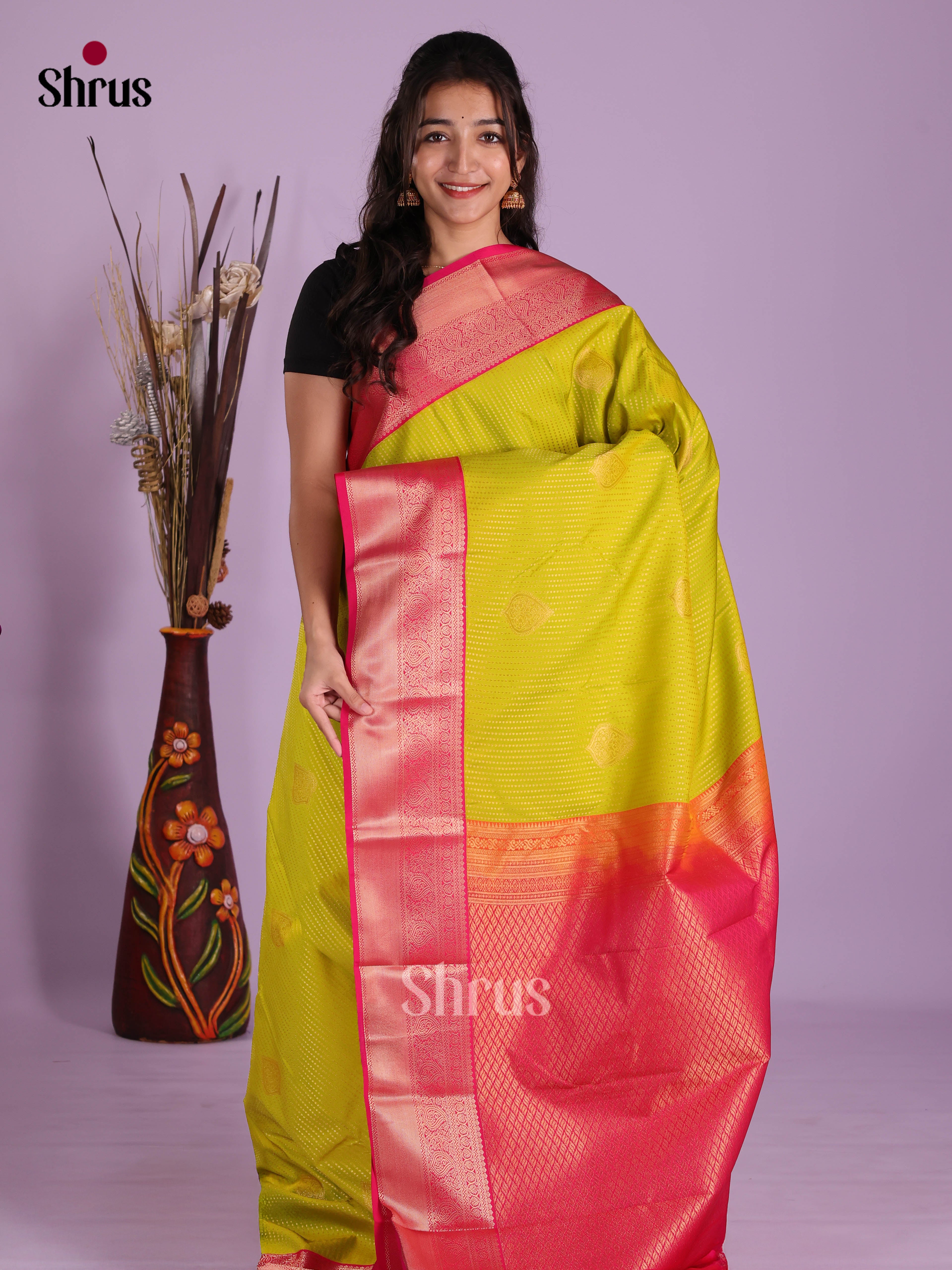 Light Green & Pink- Semi Kanchipuram Saree