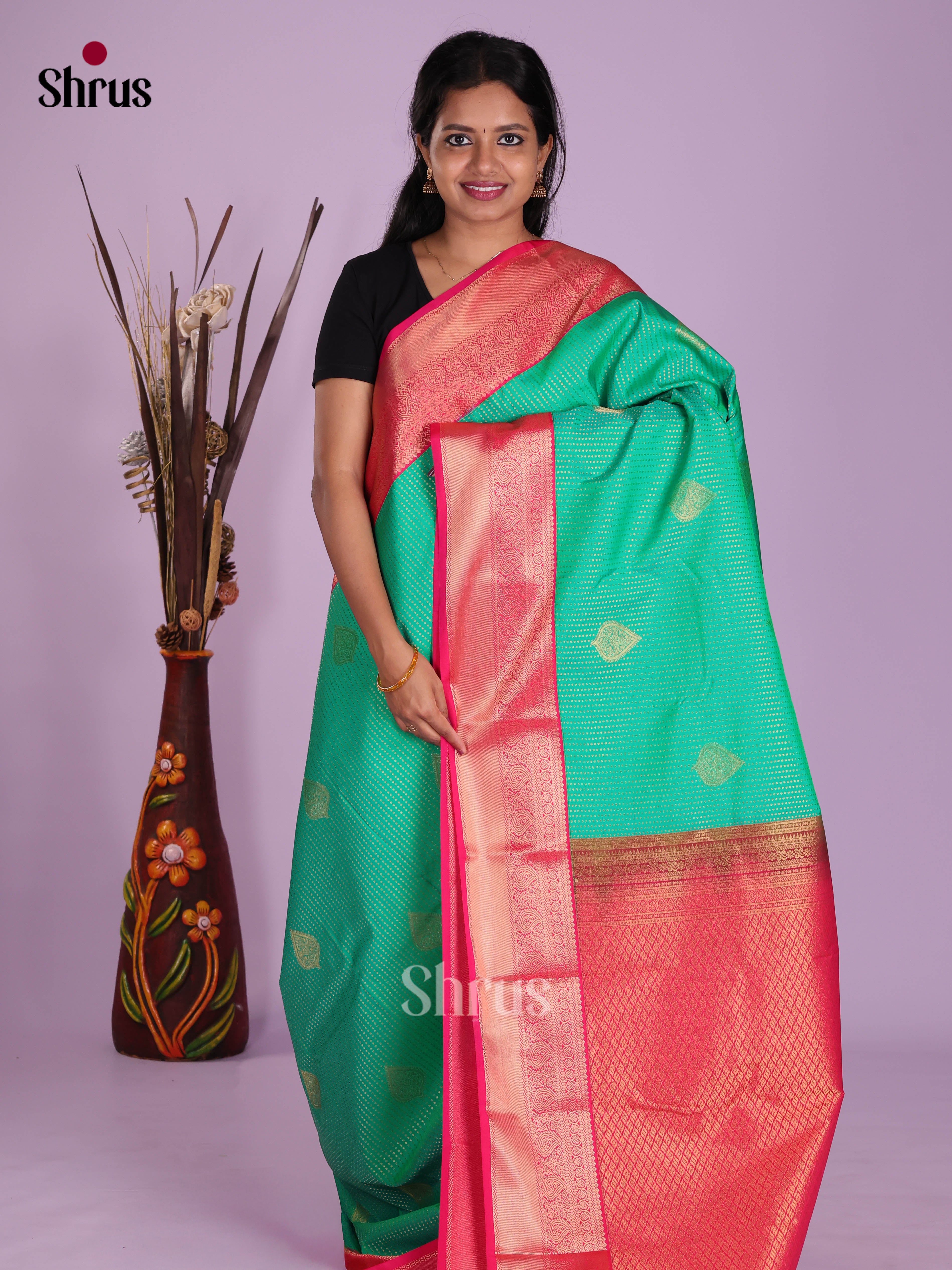 Green & Pink- Semi Kanchipuram Saree