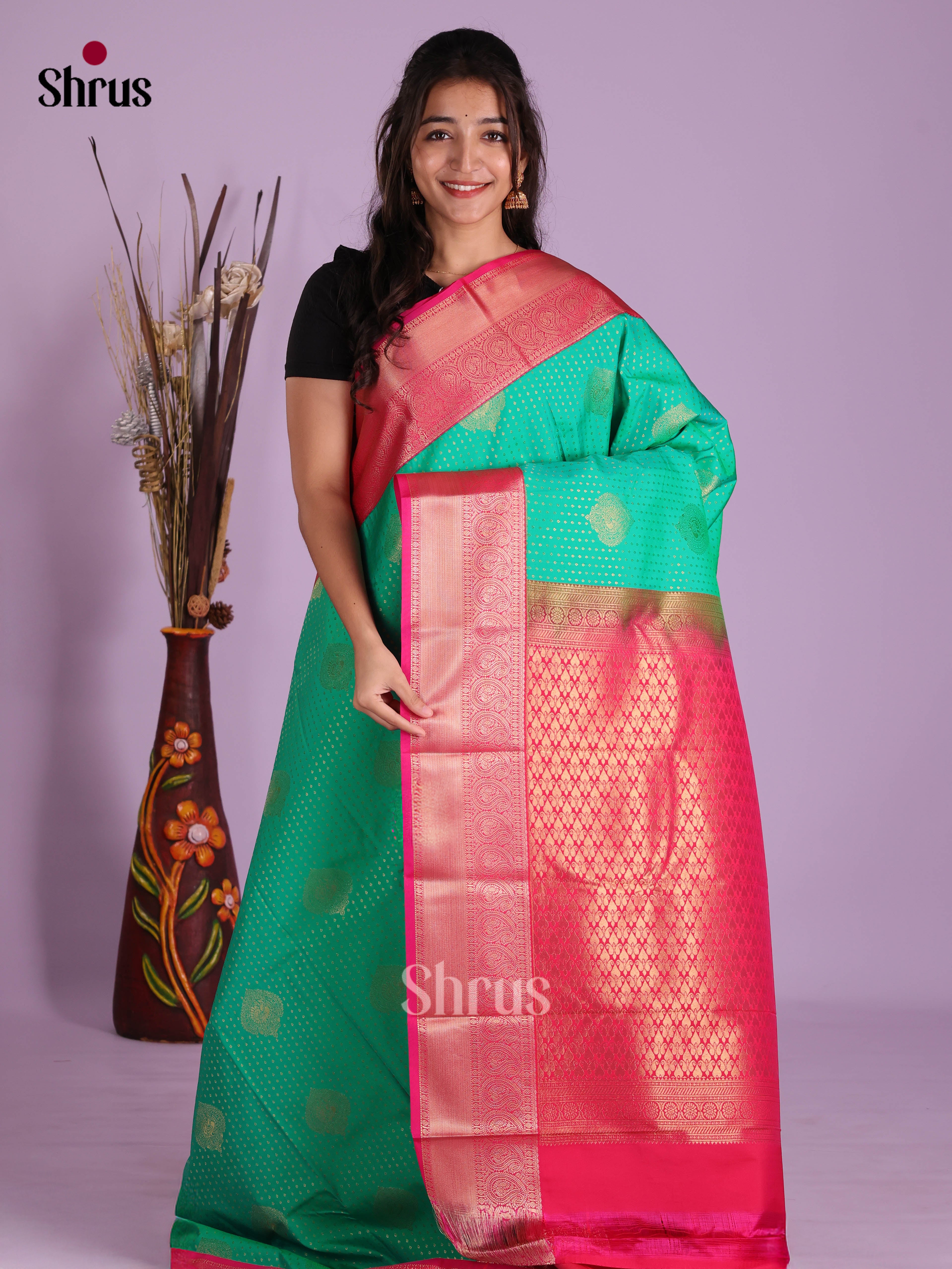 Green & Pink- Semi Kanchipuram Saree
