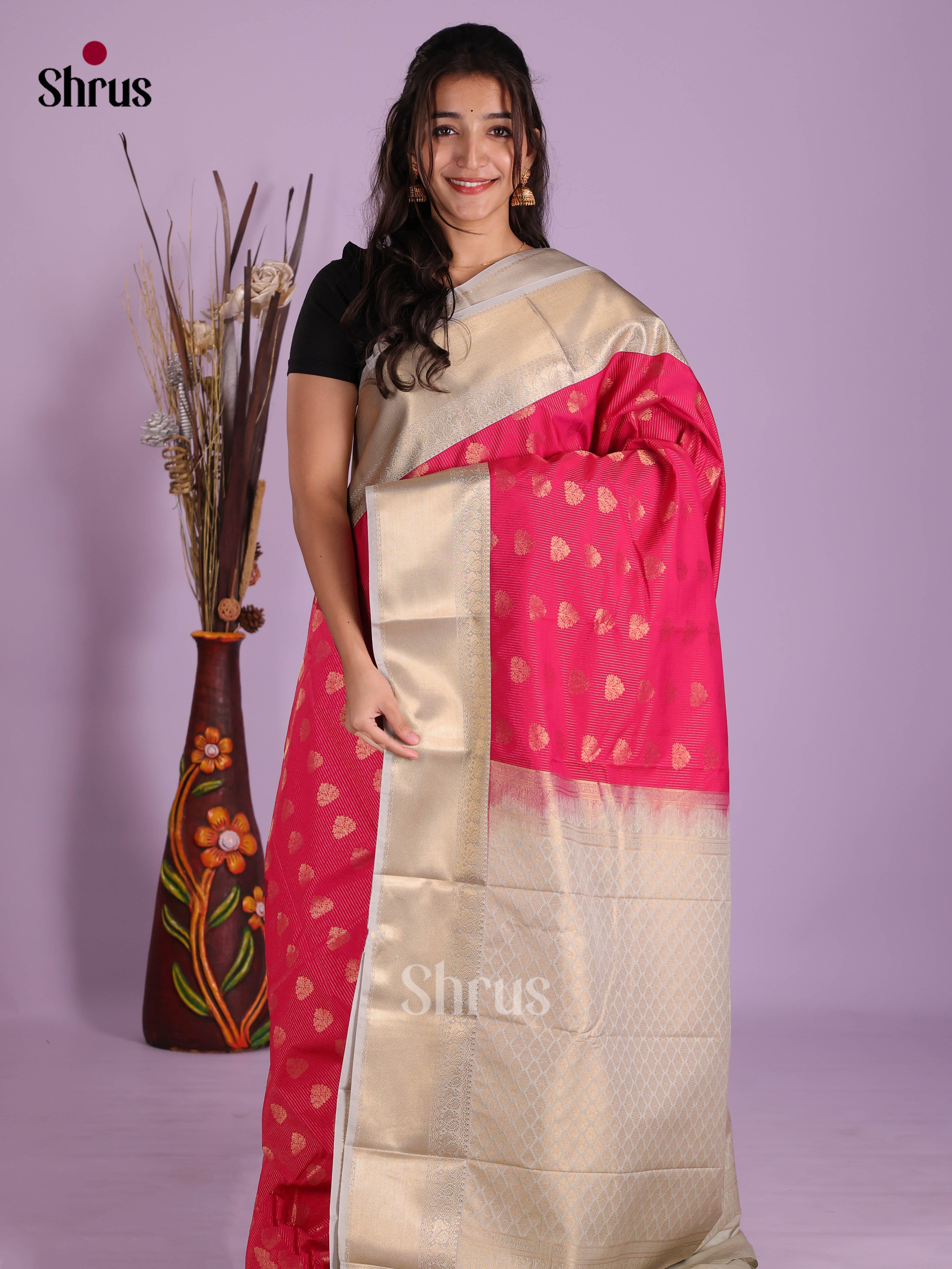 Pink & Grey- Semi Kanchipuram Saree