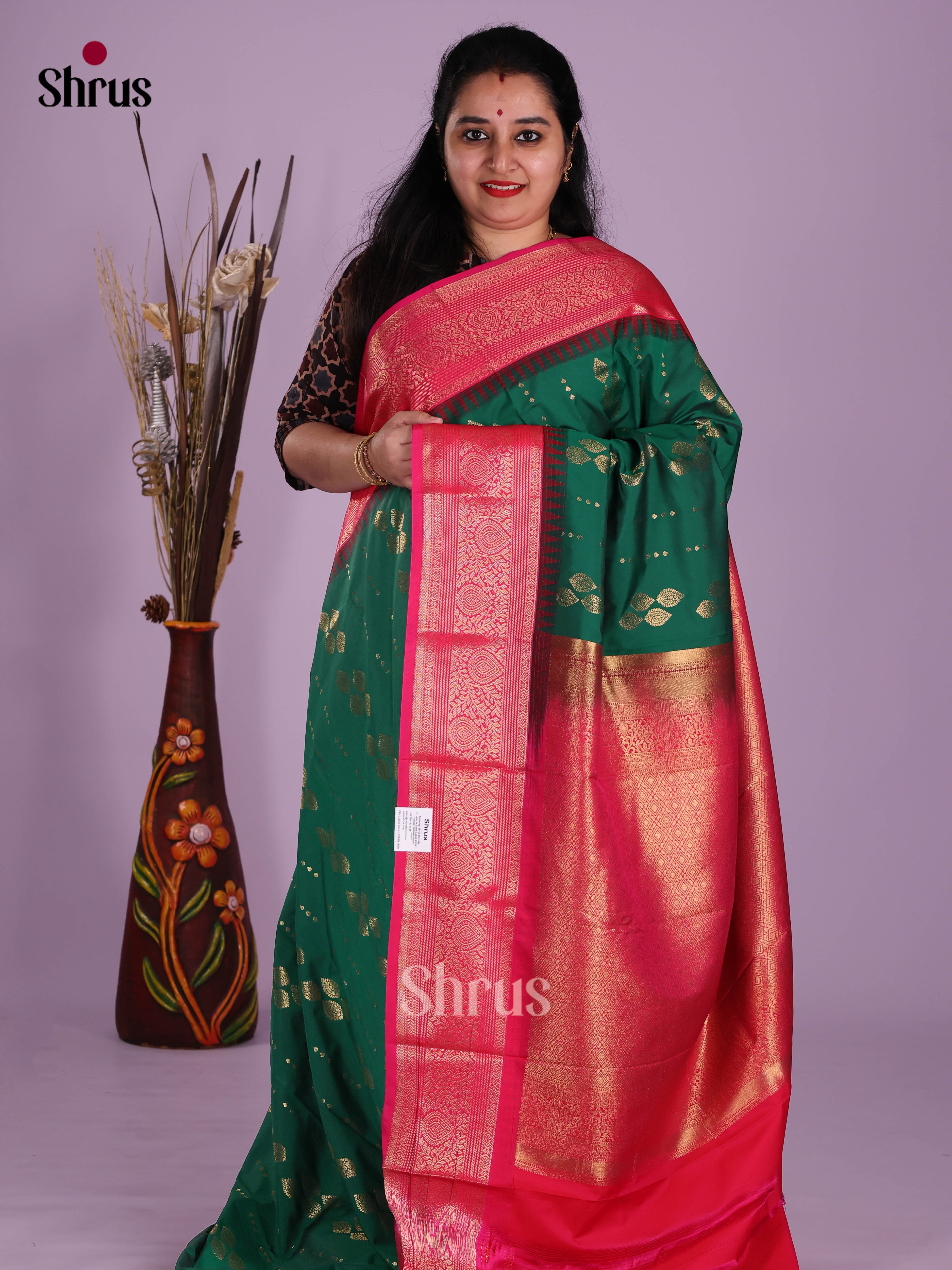 Green & Pink - Semi Kanchipuram Saree