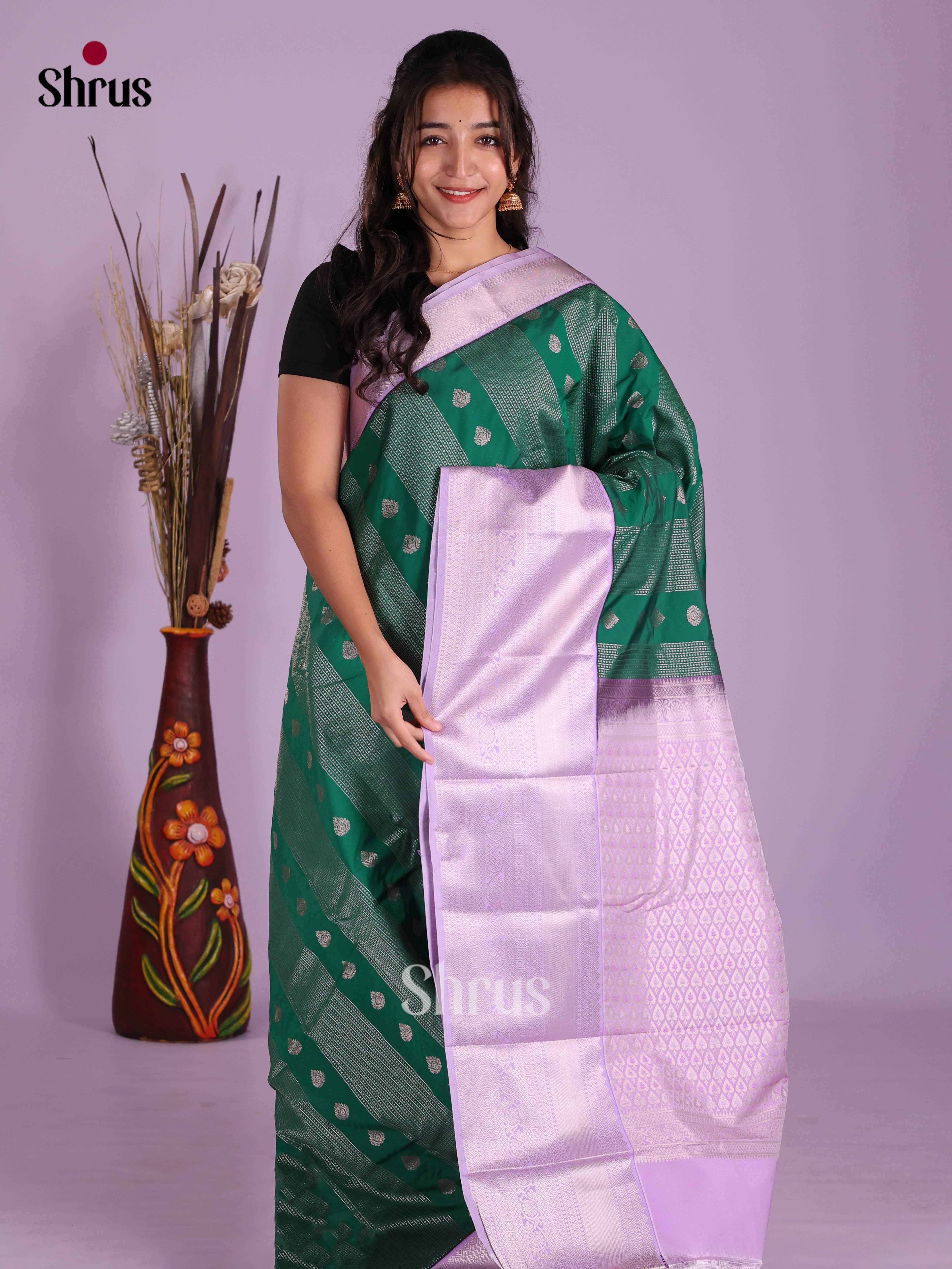 Green & Lilac - Semi Kanchipuram Saree