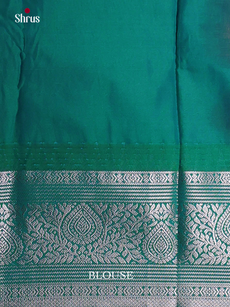 Orangish Pink & Green - Semi Kanchipuram Saree