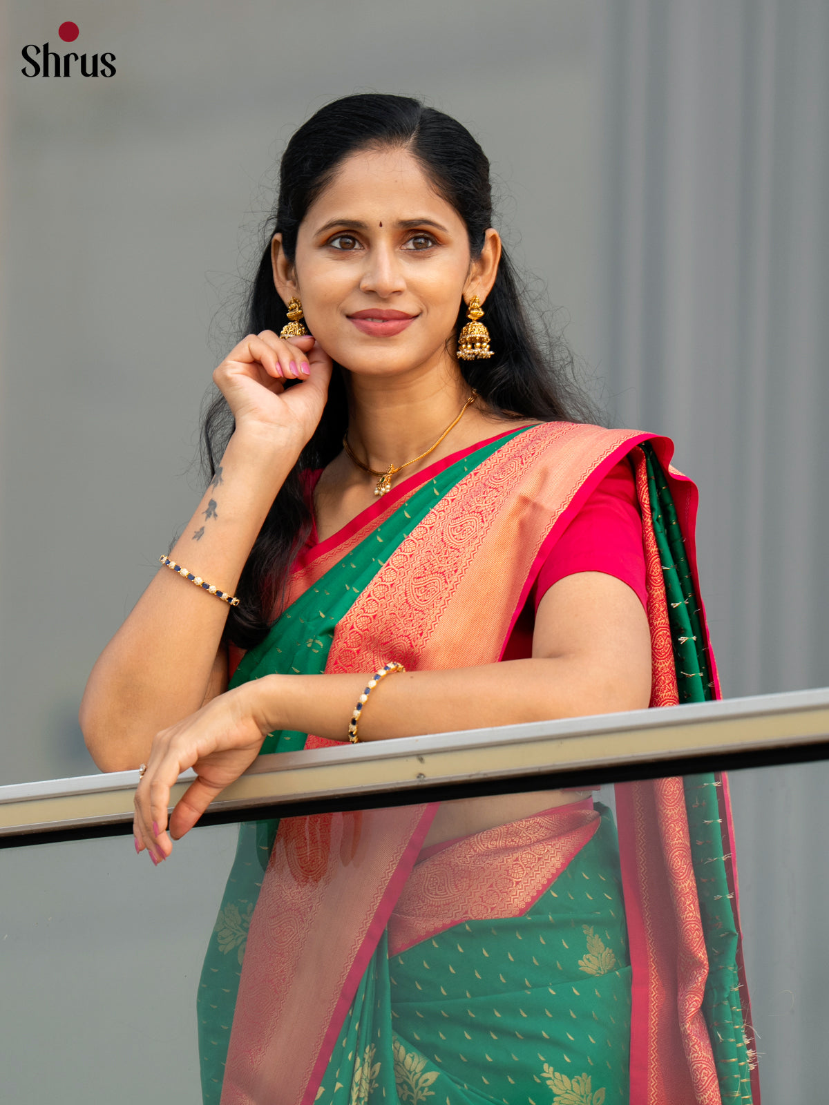 Green & Pink - Semi Kanchipuram Saree