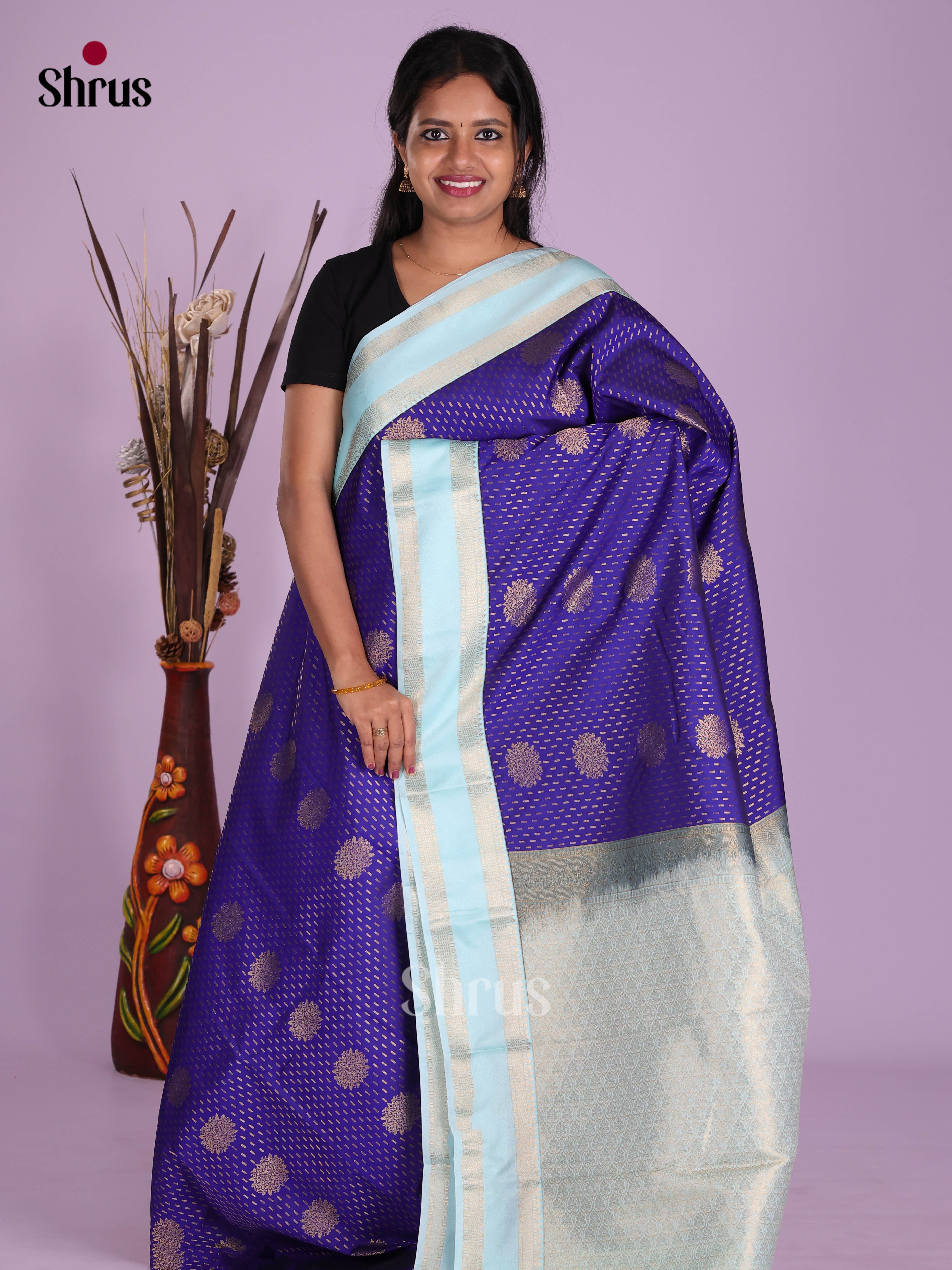 Blue & Light Blue - Semi Kanchipuram Saree