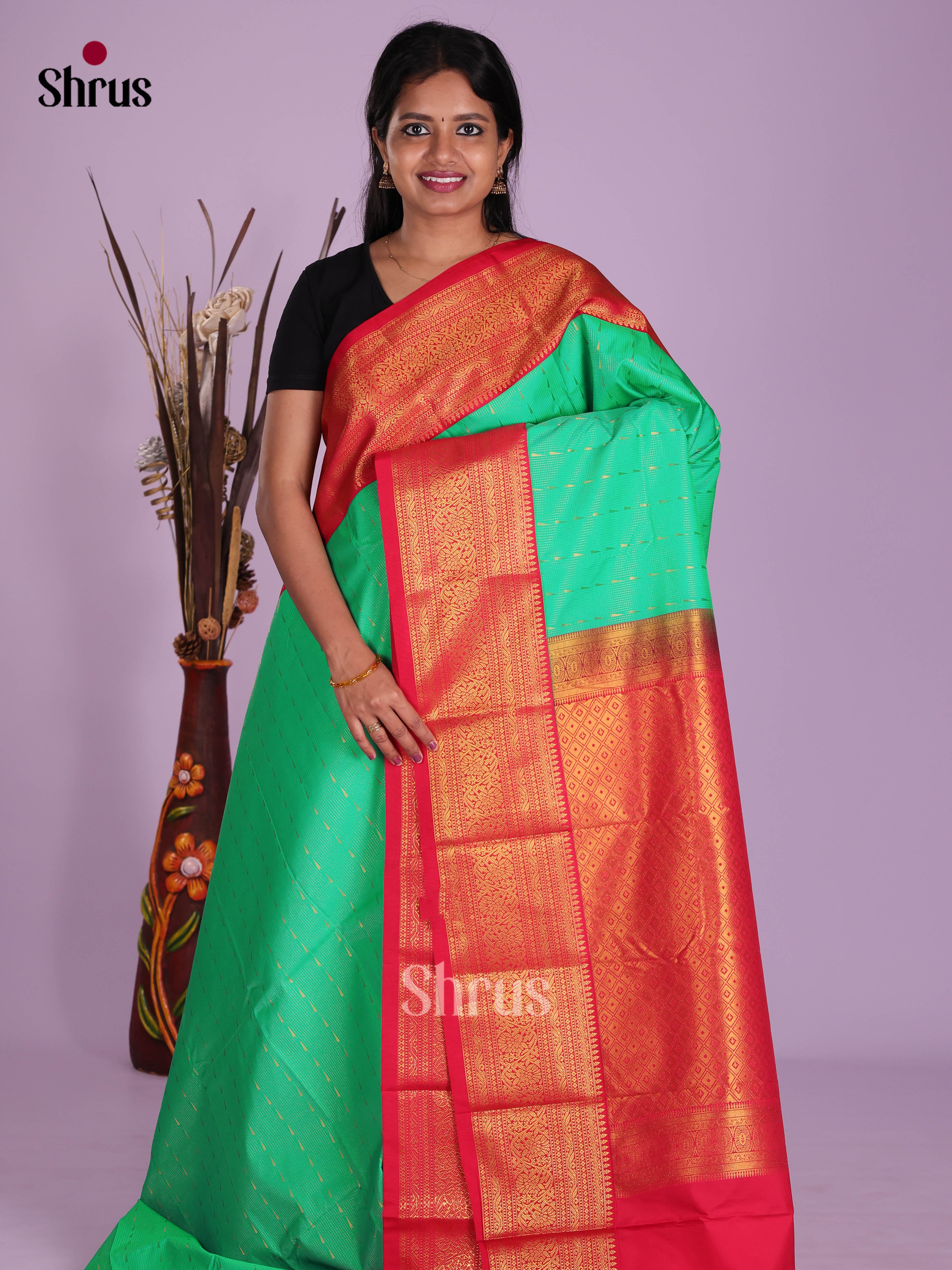 Green & Red- Semi Kanchipuram Saree