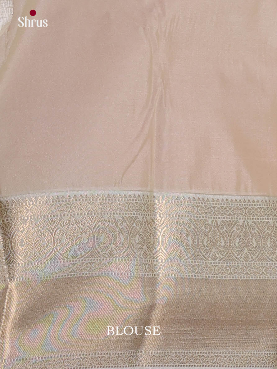 Pink & Cream - Semi Kanchipuram Saree - Shop on Shrus.com
