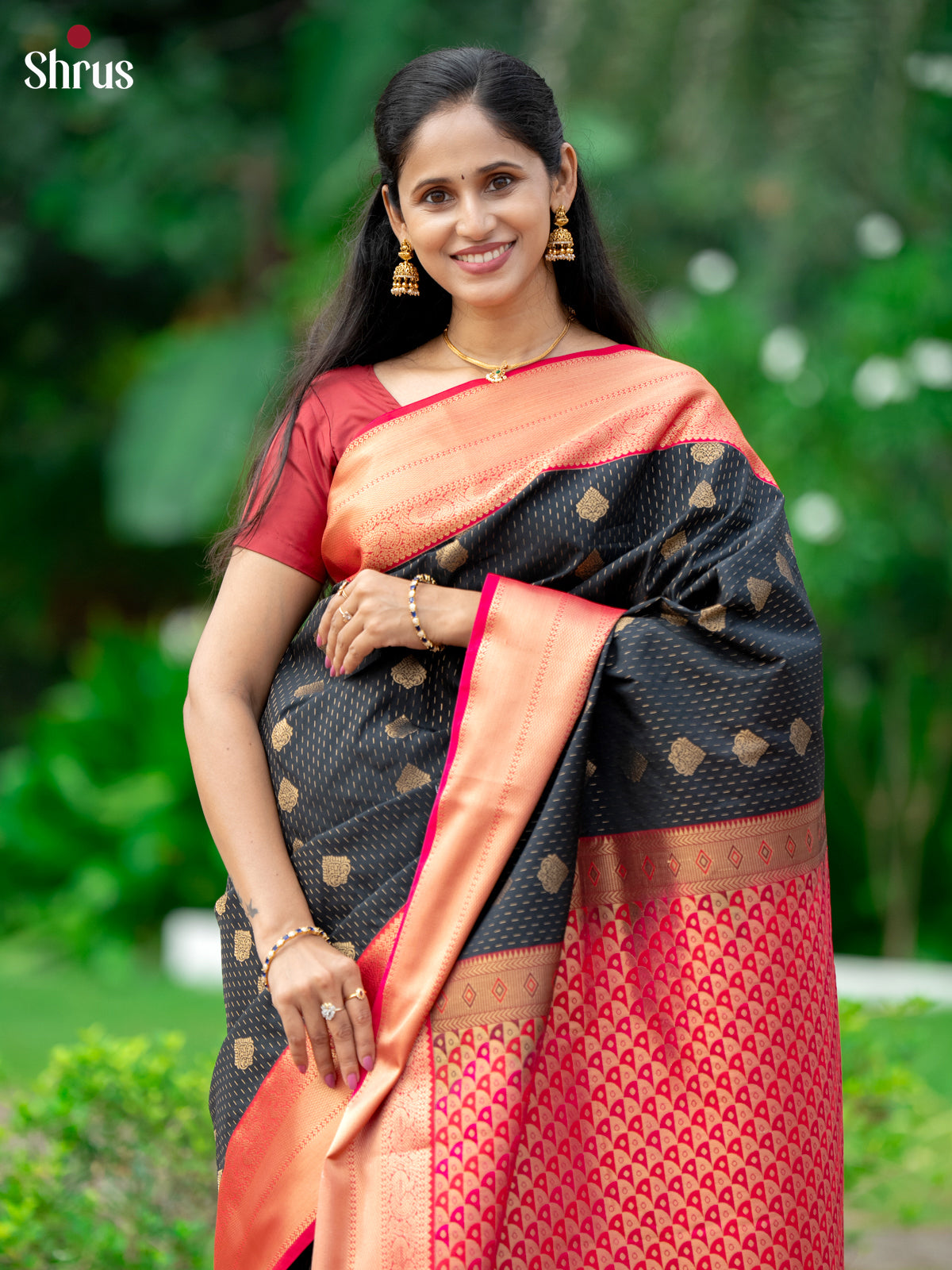 Black & Pink- Semi Kanchipuram Saree