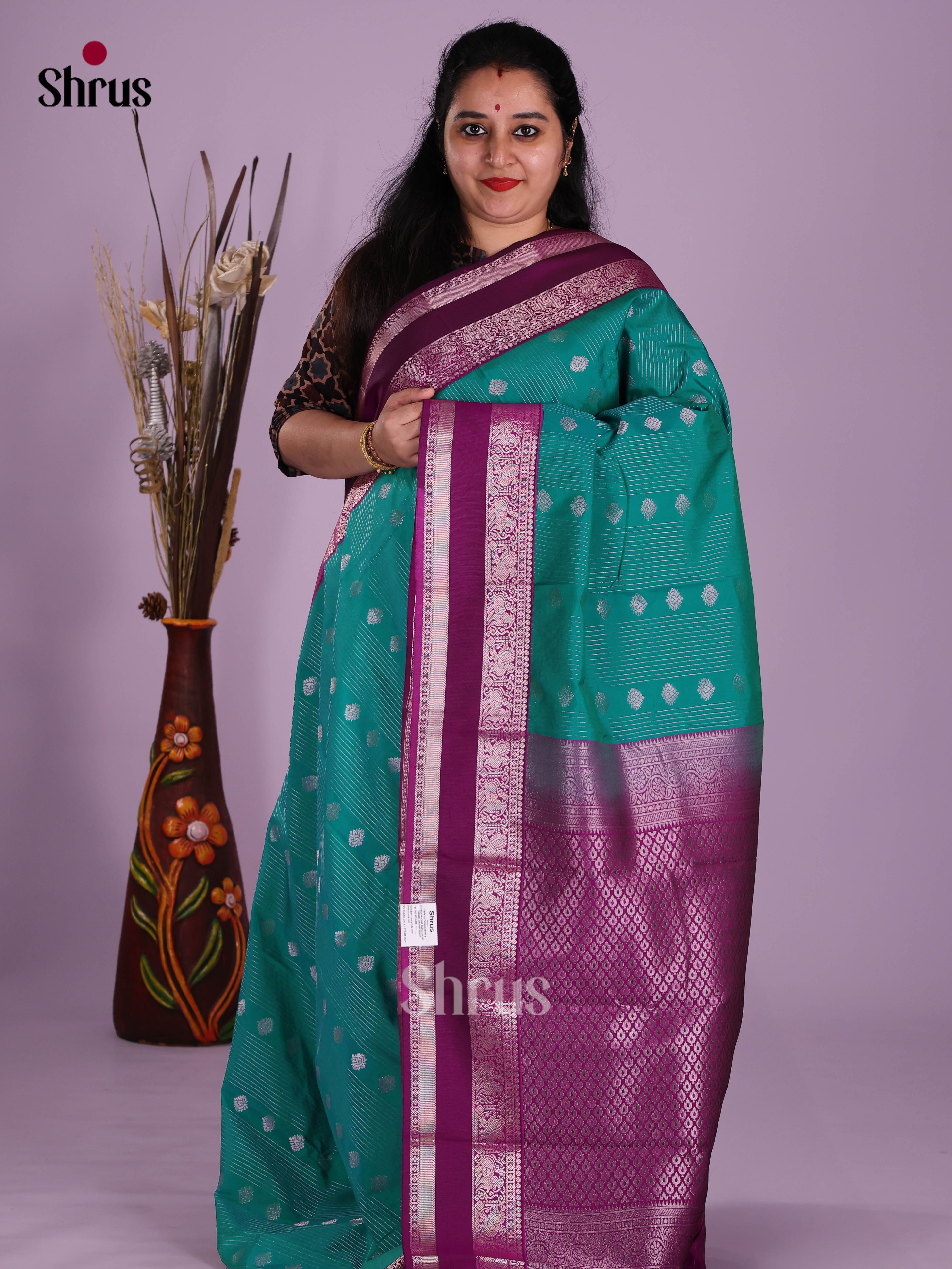 Green & Purple- Semi Kanchipuram Saree