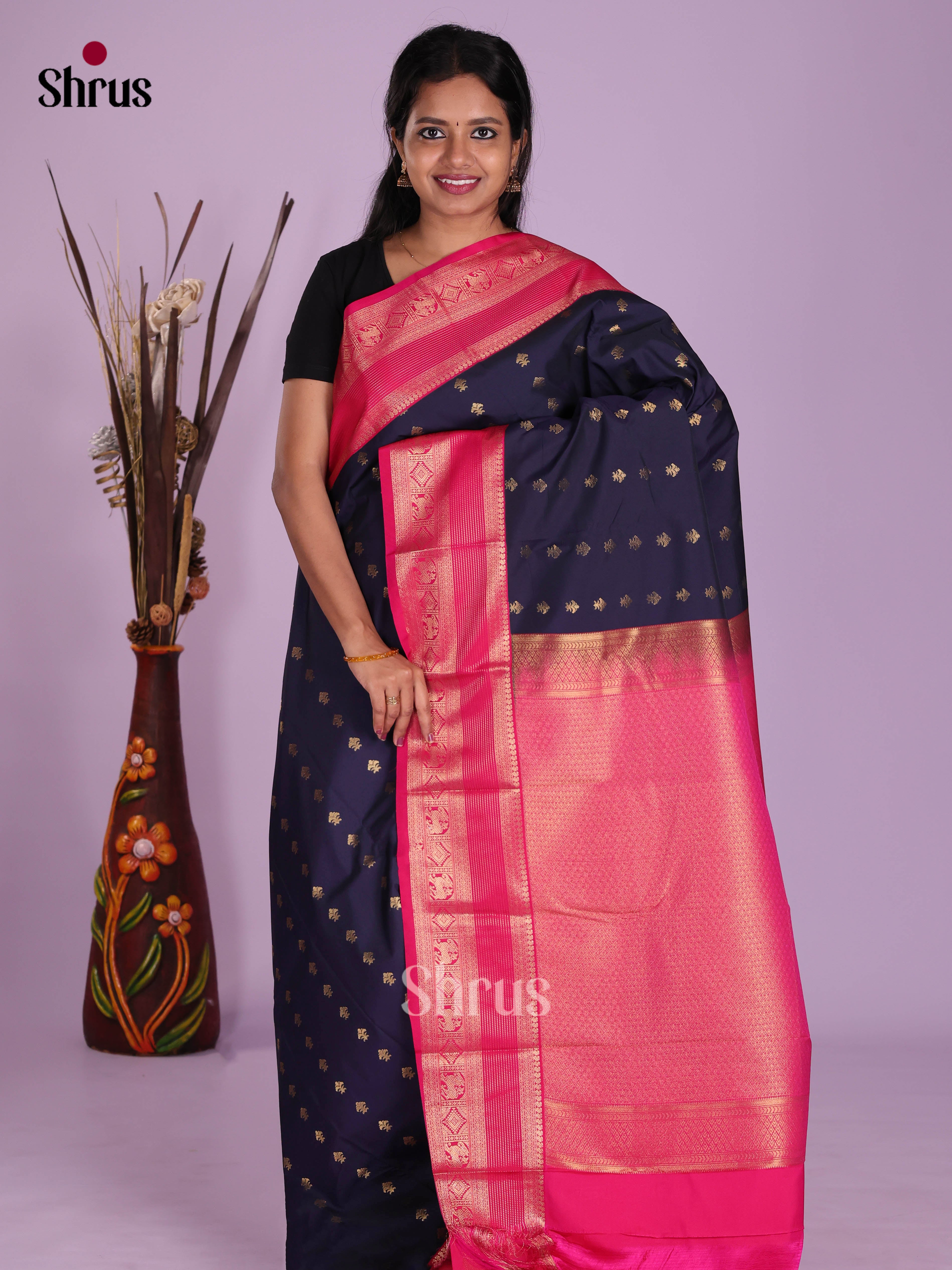 Blue & Pink - Semi Kanchipuram Saree