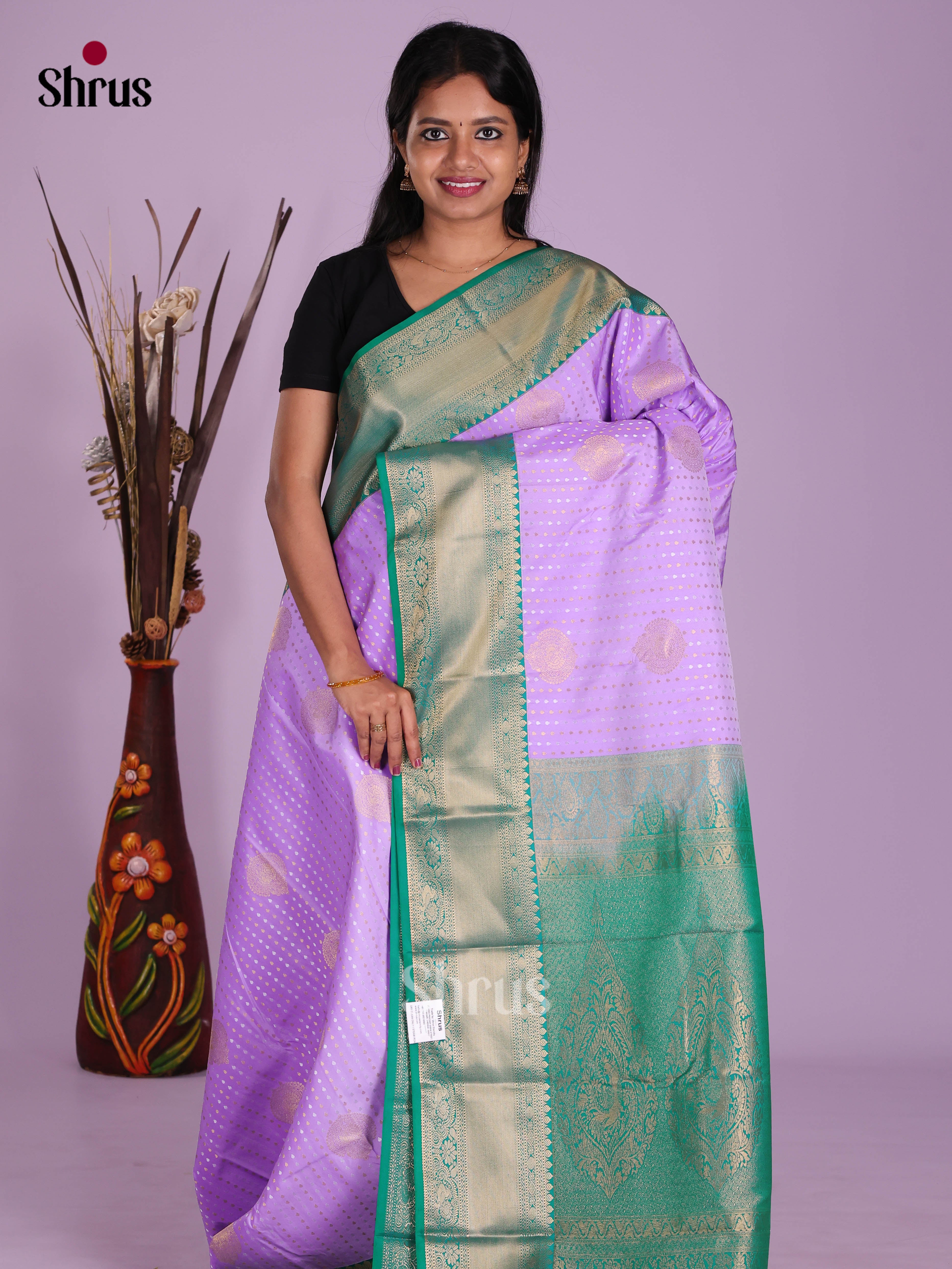 Lavender & Green - Semi Kanchipuram Saree