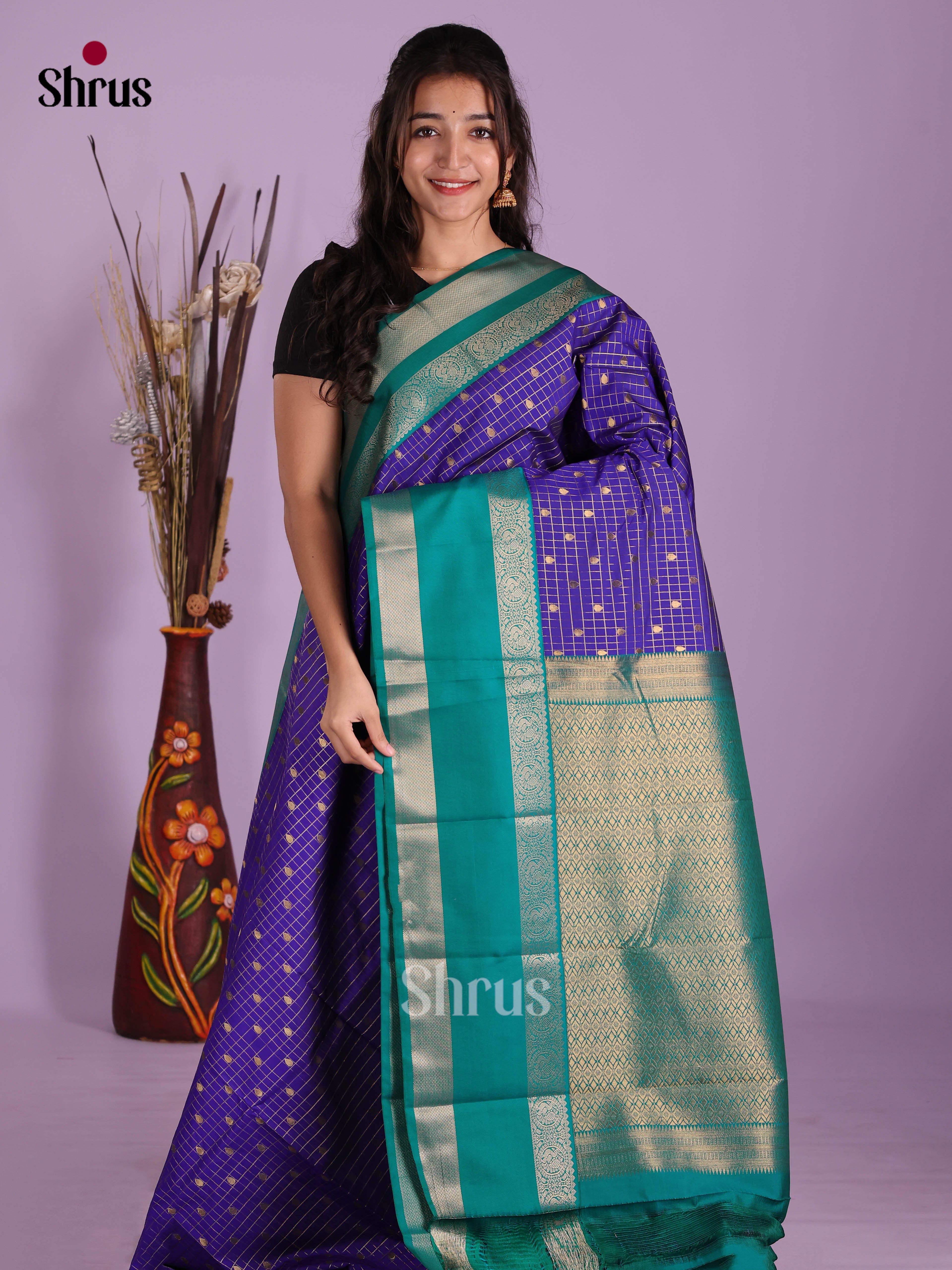 Blue & Green- Semi Kanchipuram Saree