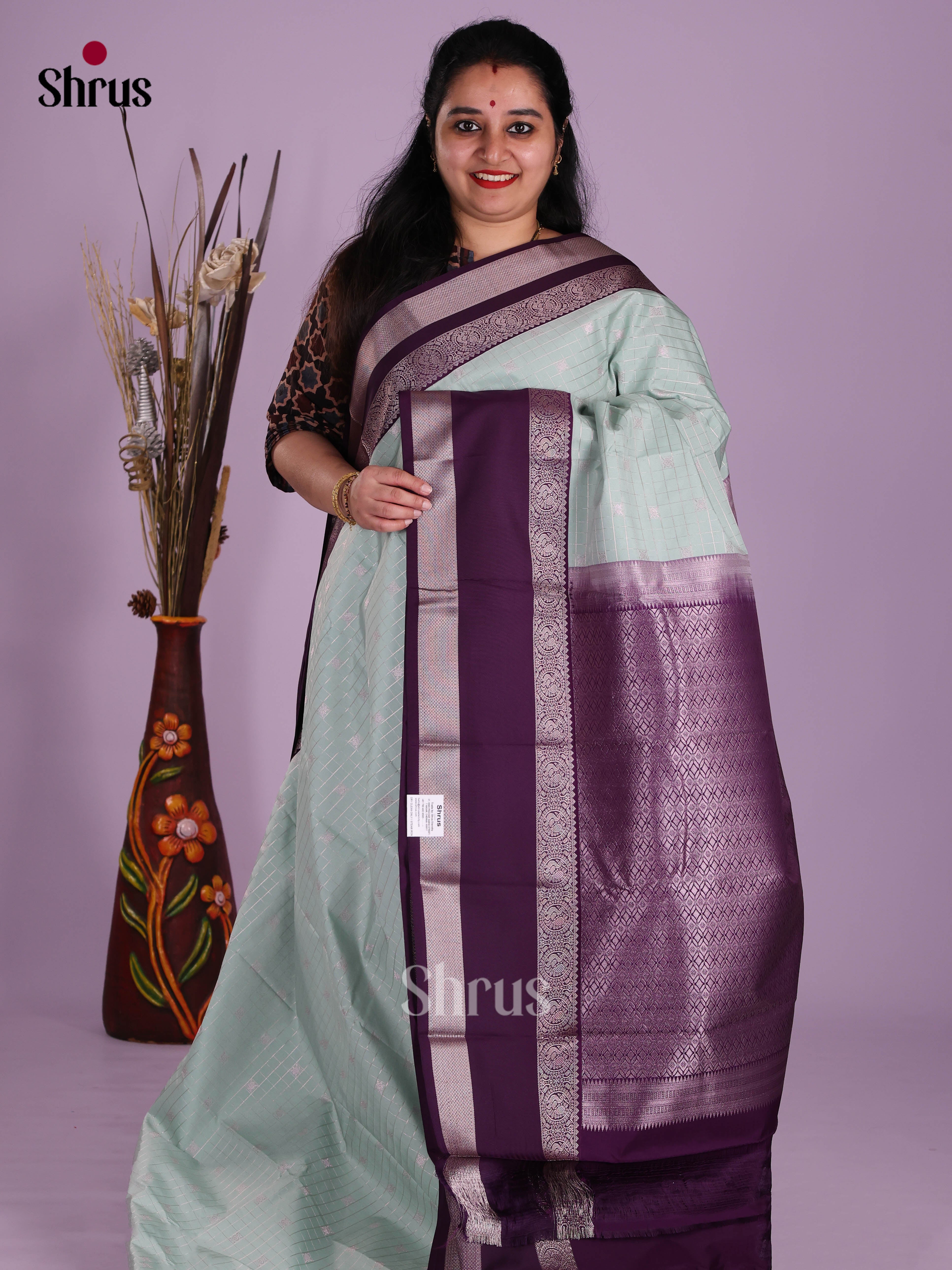 Ice Blue & Violet- Semi Kanchipuram Saree