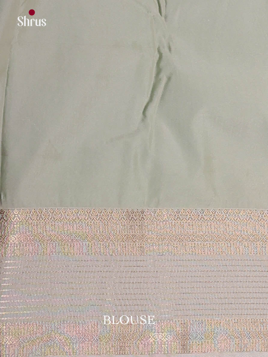 Teal Green & Grey - Semi Kanchipuram Saree - Shop on Shrus.com