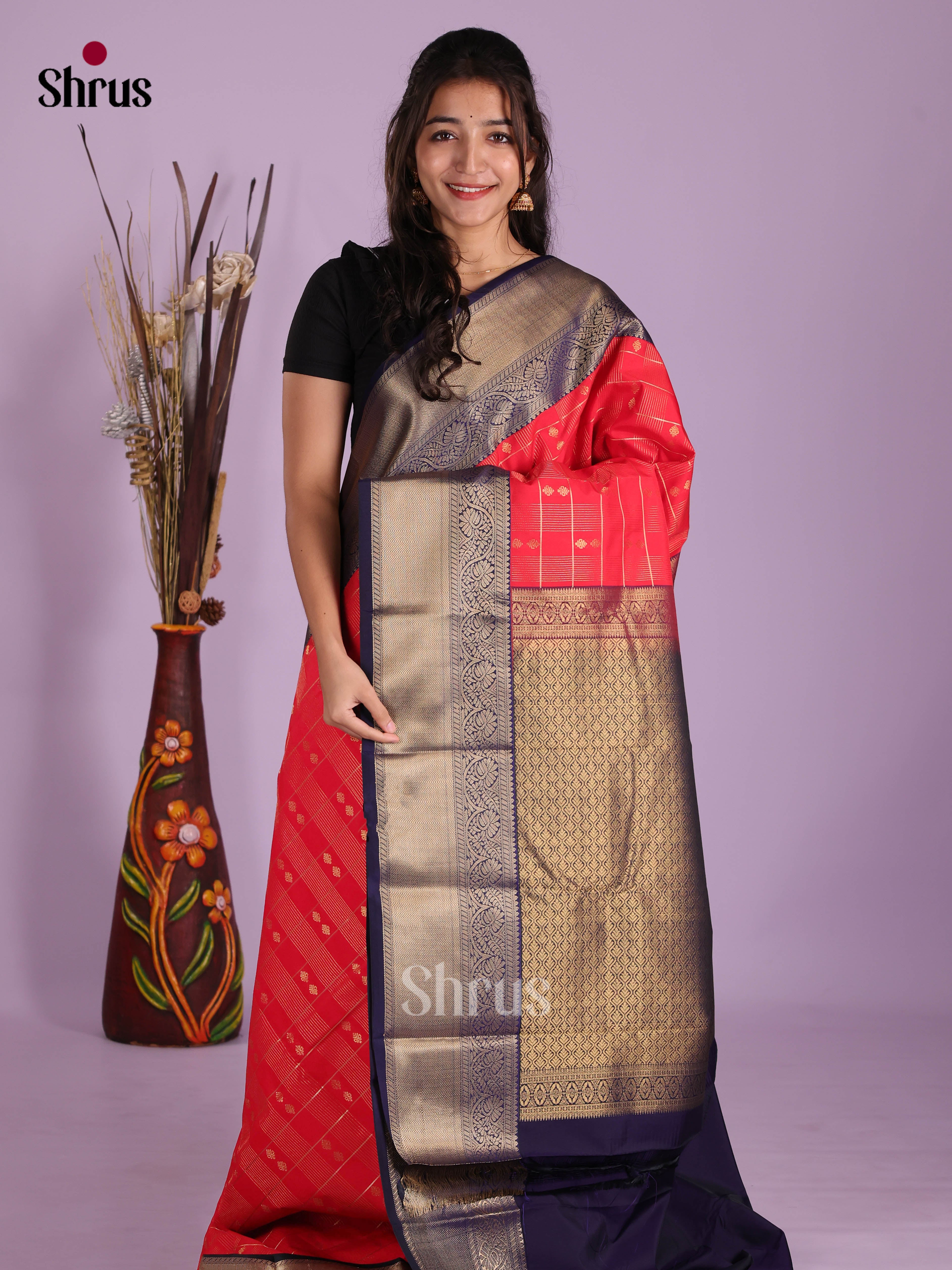 Red & Blue - Semi Kanchipuram Saree